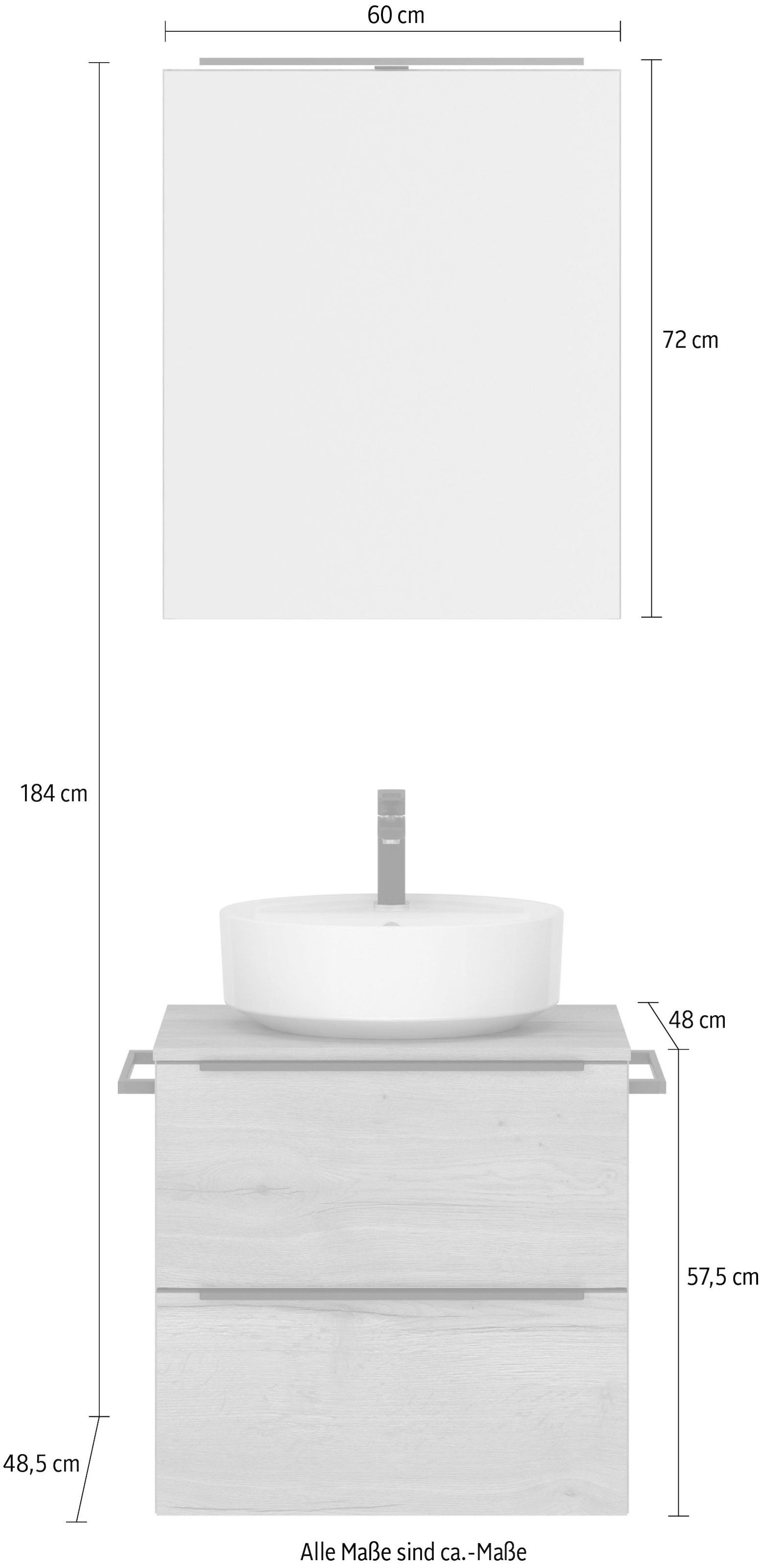 nobilia® Badmöbel-Set »Alvene«, (2 St., vormontiert, mit Soft-Close), inkl. Spiegelschrank mit Beleuchtung und Dimmerfunktion, in 4 Breiten