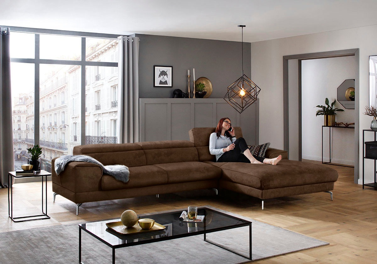 W.SCHILLIG Ecksofa »piedroo, Designsofa mit tollem Sitzkomfort, elegant und bequem, L-Form«, Kopfteilverstellung, wahlweise mit Sitztiefenverstellung, Breite 343cm