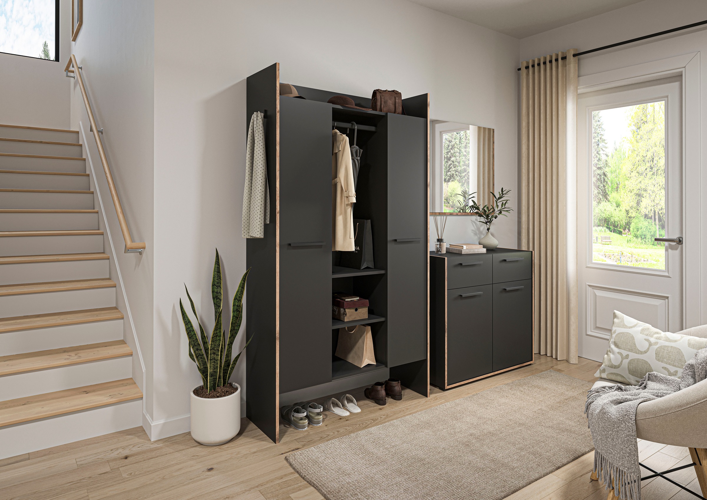 INOSIGN Garderobenschrank »MUSTA, Breite: 70cm, mit Kleiderstange, 2 Haken, 2 Türen, 1 Hutablage«, Dielenschrank, Flurschrank, Schrank, Universalschrank, Sitzbank