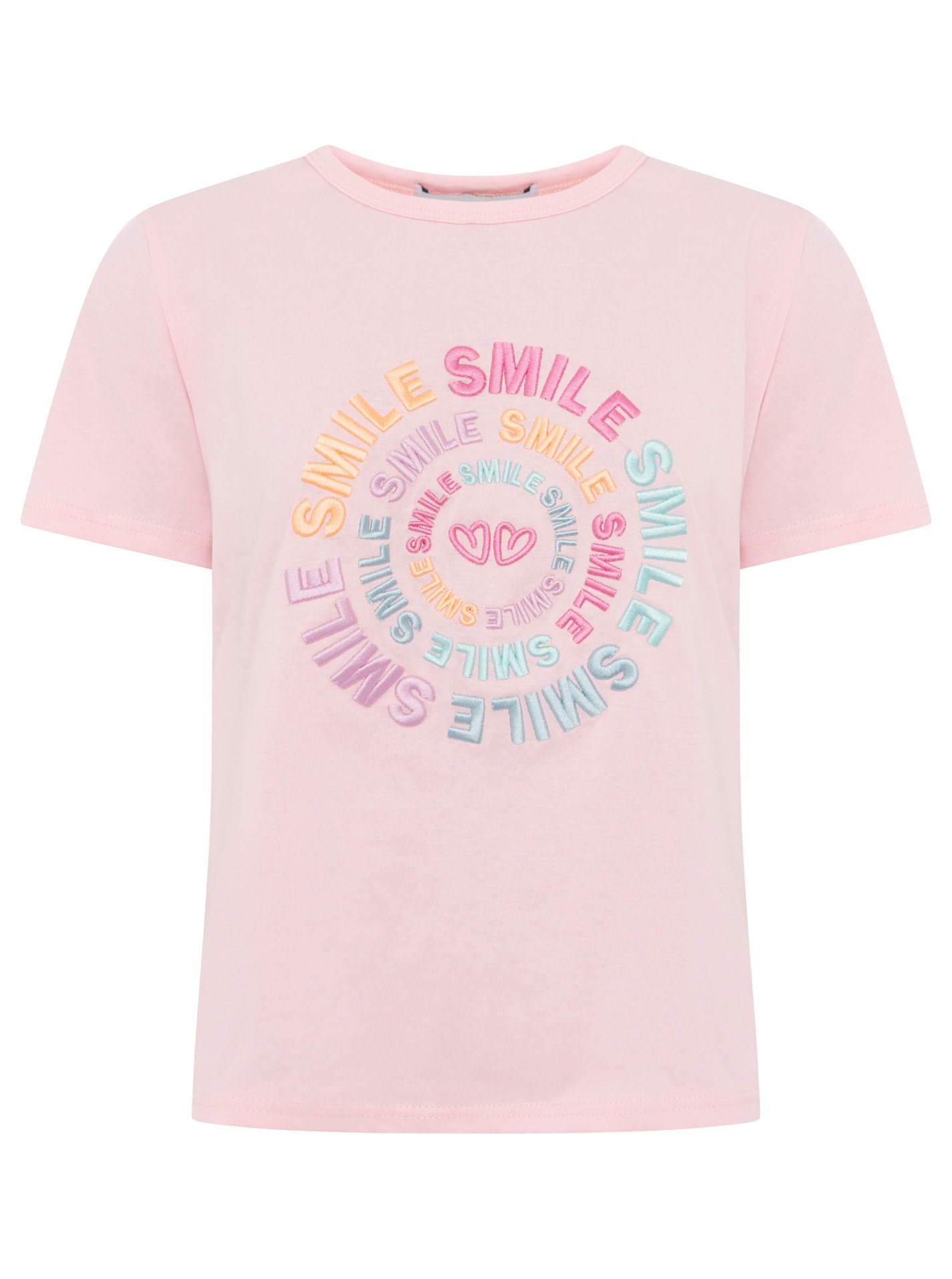 Zwillingsherz T-Shirt »"Smile"« Farbenfrohe runde Stickerei, Rundhals, kurzarm