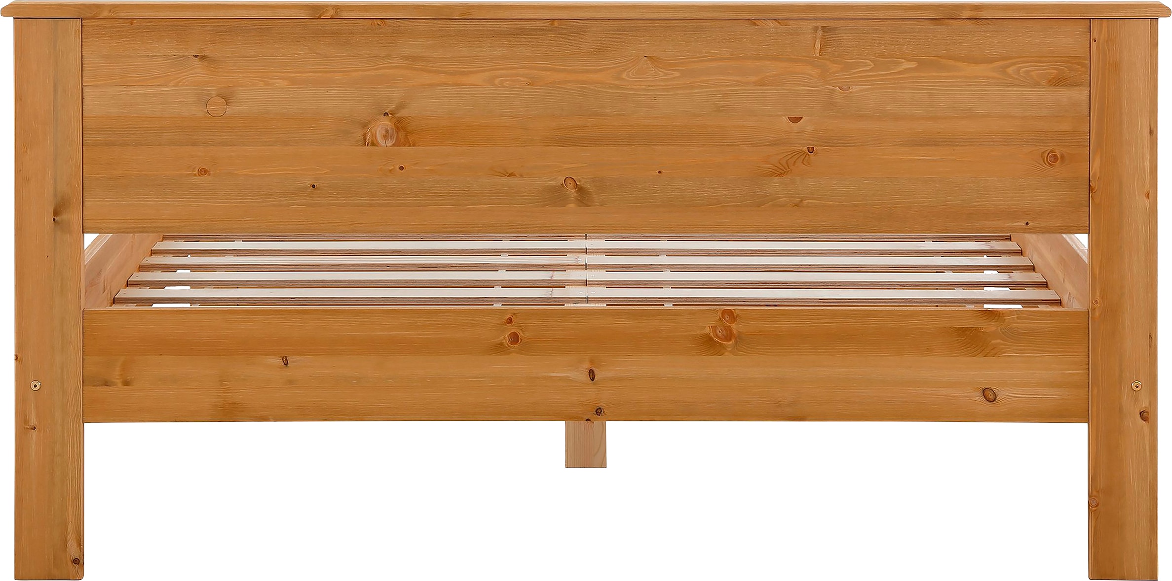 Home affaire Massivholzbett »Madrid, Landhausstil, hohe Belastbarkeit!«, (Breite/Belastbarkeit 180cm/220 KG, 160cm/200 KG, 90cm/=120 KG), aus FSC®-zertifizierter Kiefer, INKLUSIVE Rollrost, Kassettenoptik
