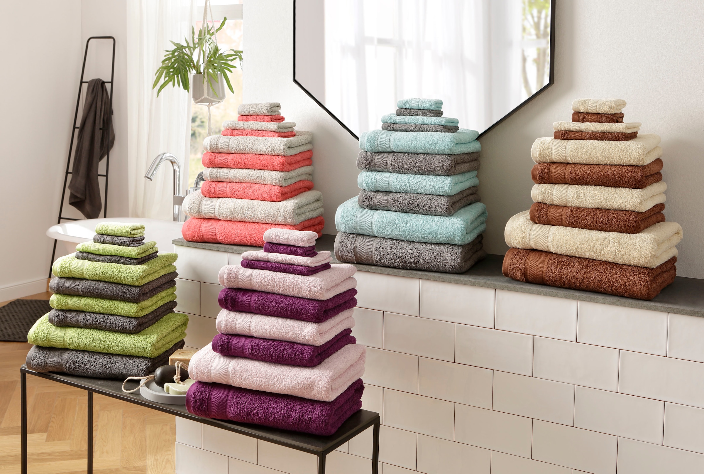 my home Handtuch Set »Afri«, Set, 10 tlg., Walkfrottee, Handtücher aus 100%  Baumwolle, weich, mit Bordüre bequem und schnell bestellen