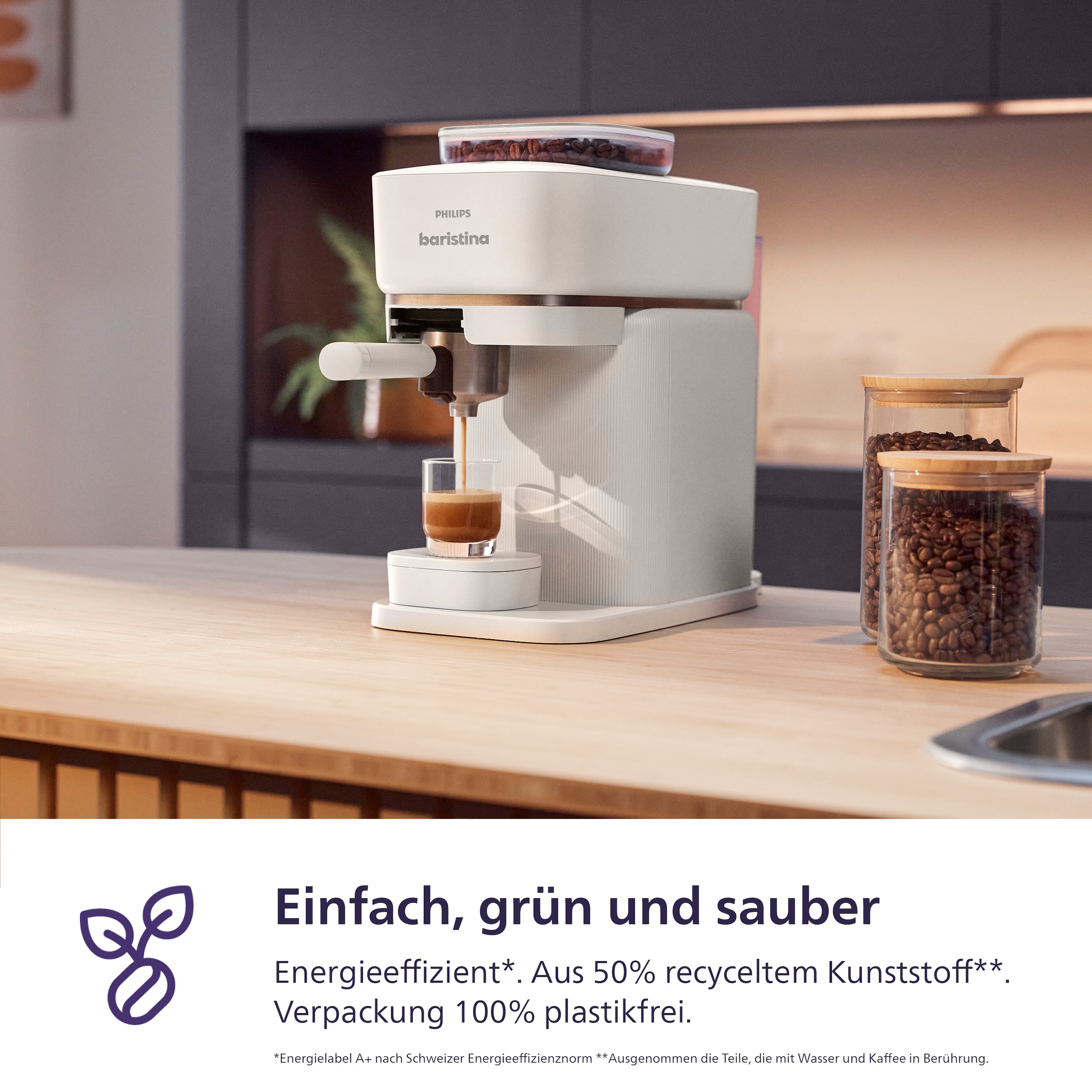 PHILIPS baristina Espressomaschine »BAR303/00 mit Mahlwerk für ganze Bohnen, Milchaufschäumer inkl.« 16 bar Pumpendruck, Naturweiß