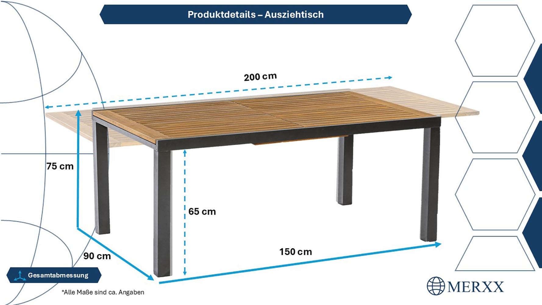 MERXX Garten-Essgruppe »Tilos« 5 Stk. tlg. 4 Klappsessel mit ausziehbarem Tisch