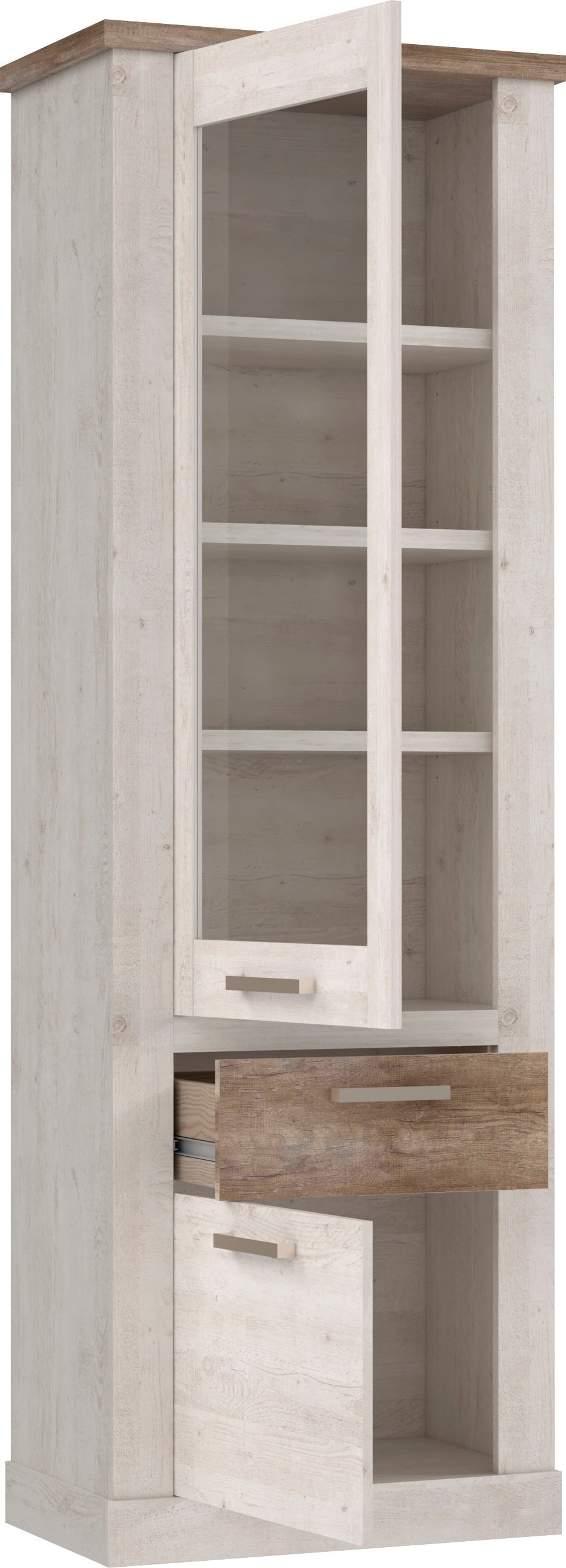 FORTE Vitrine »Duro«, Höhe 212 cm, Glasvitrine mit Schublade, im Landhausstil