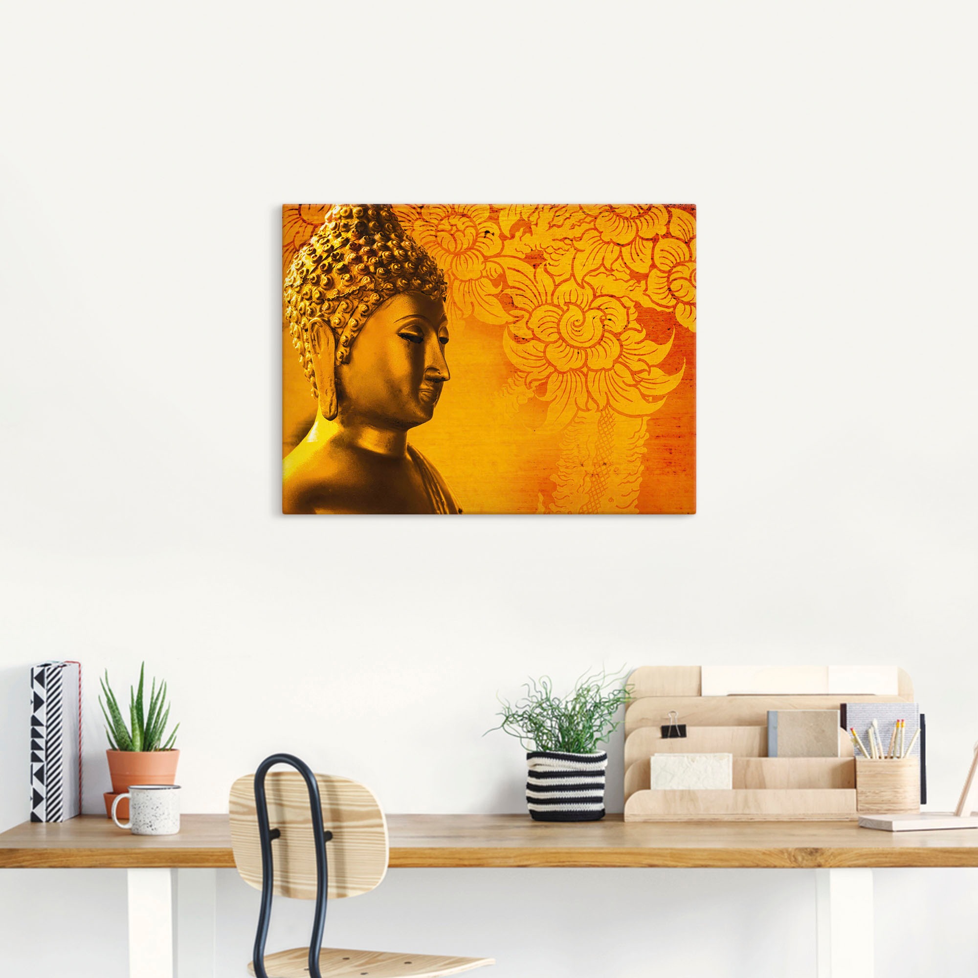 Artland Leinwandbild »Buddha Goldstatue - gold«, Religion, (1 St.), auf Kei günstig online kaufen