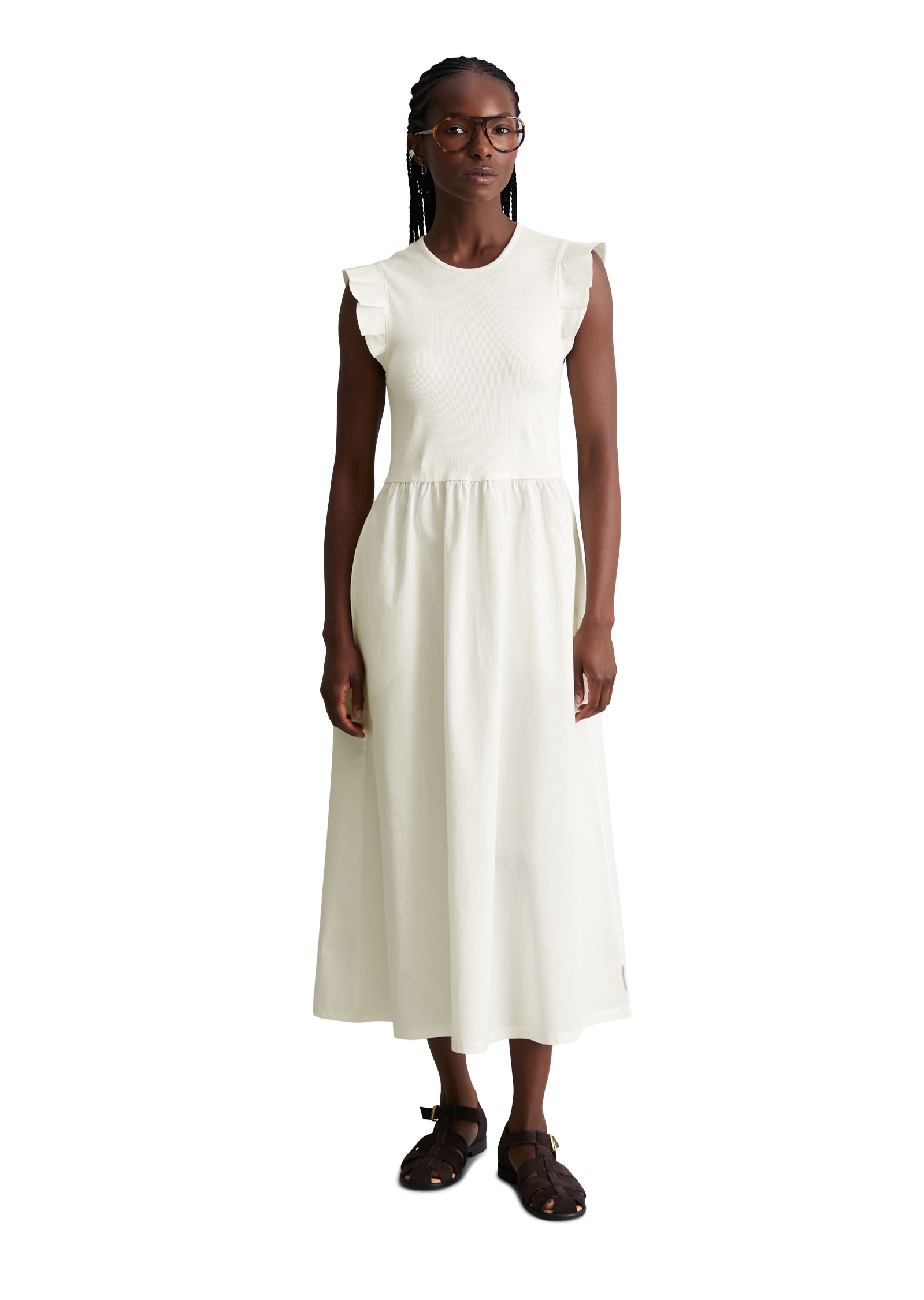 Marc O'Polo DENIM Jerseykleid Seitennahttaschen flared mit Baumwoll-Popelinerock