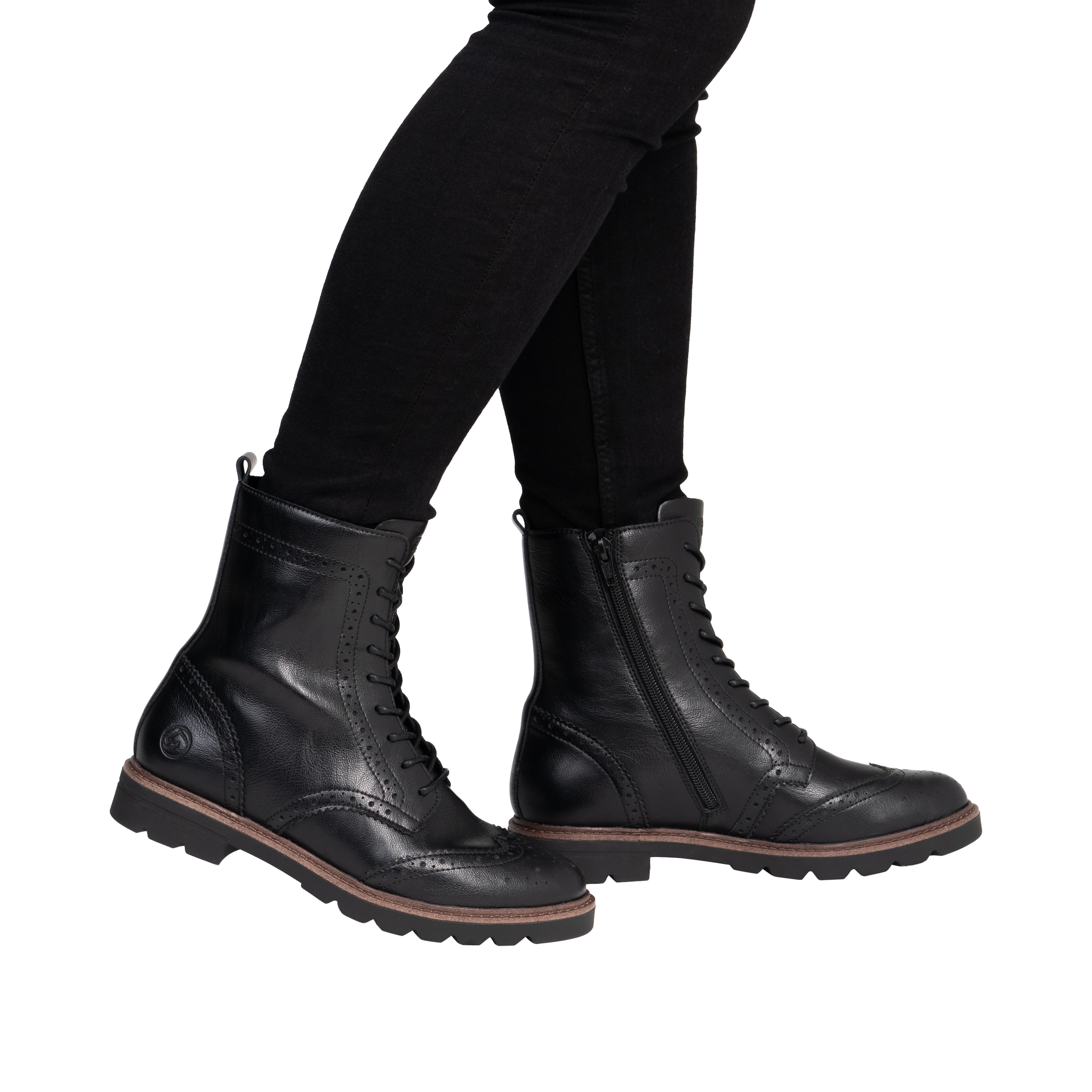 Remonte Schnürstiefelette  Blockabsatz, Schnürboots mit Ziernähten und Lyralochmuster