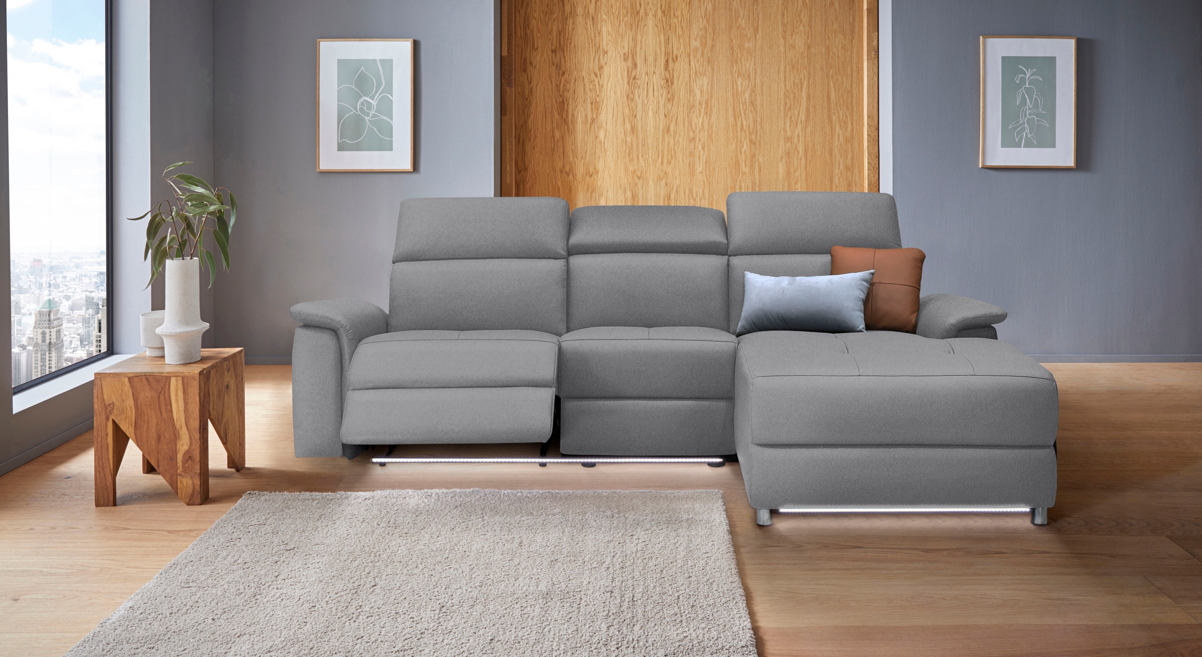 Places of Style Ecksofa »Pareli, L-Form, 259cm,m. Recamiere, Echtleder, Kun günstig online kaufen