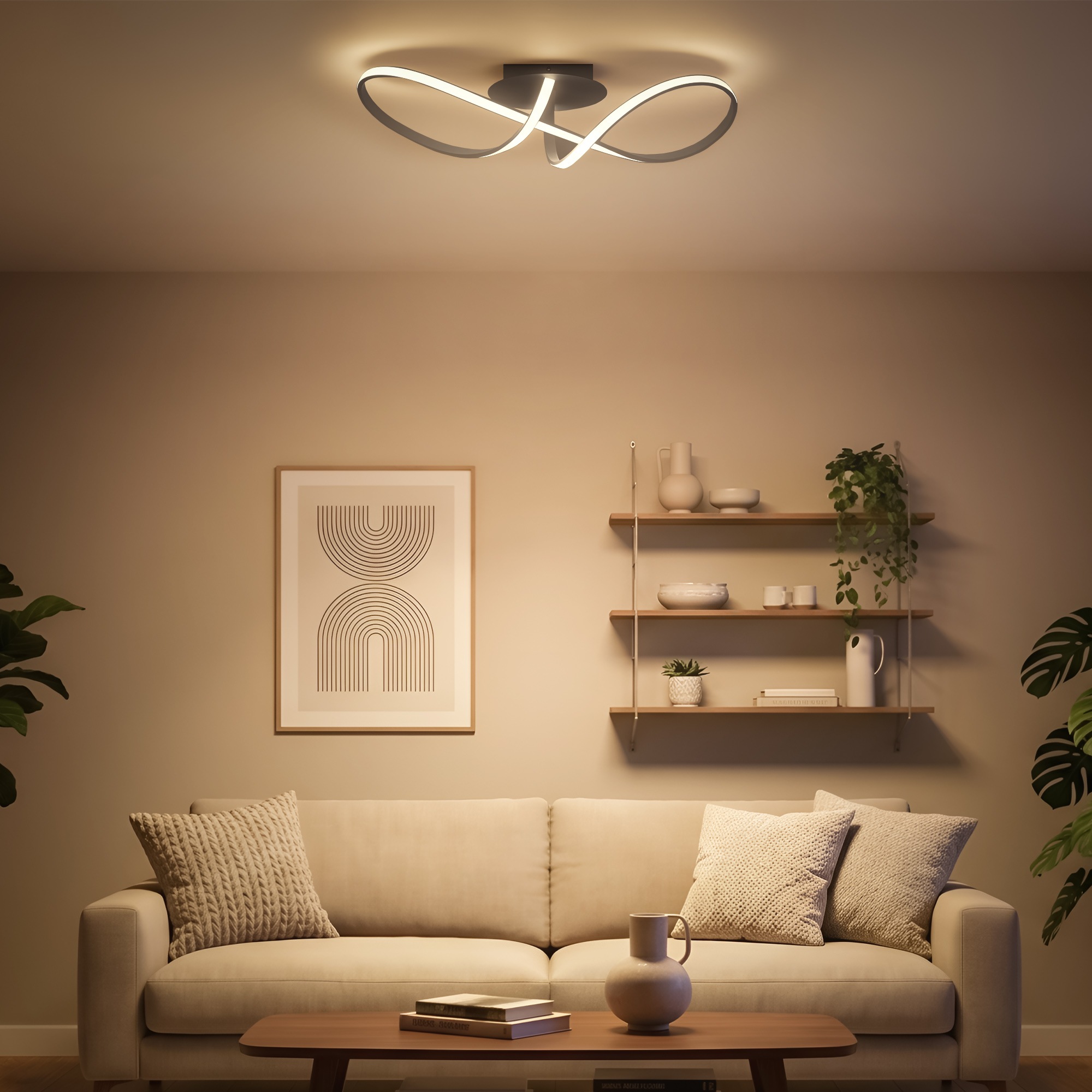 Briloner Leuchten LED Deckenleuchte »SWIRL« LED-Modul 1 Stk. Warmweiß 63x19x16,5 cm, Wohnzimmer, Schlafzimmer