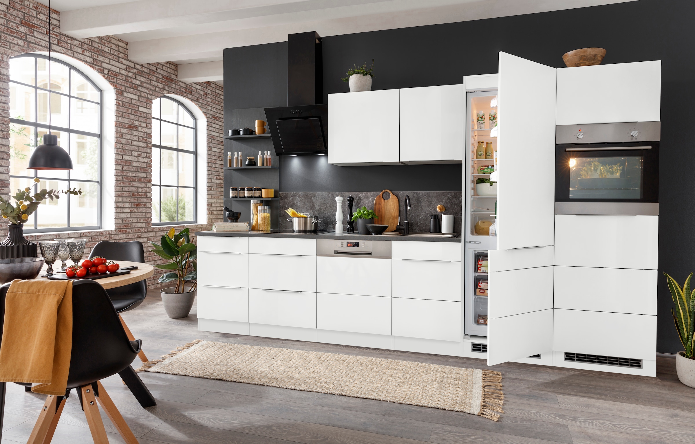 KOCHSTATION Küchenzeile »KS-Brindisi Breite 340 cm«, wahlweise mit E-Geräten und Induktion, mit MDF-Fronten und Regal