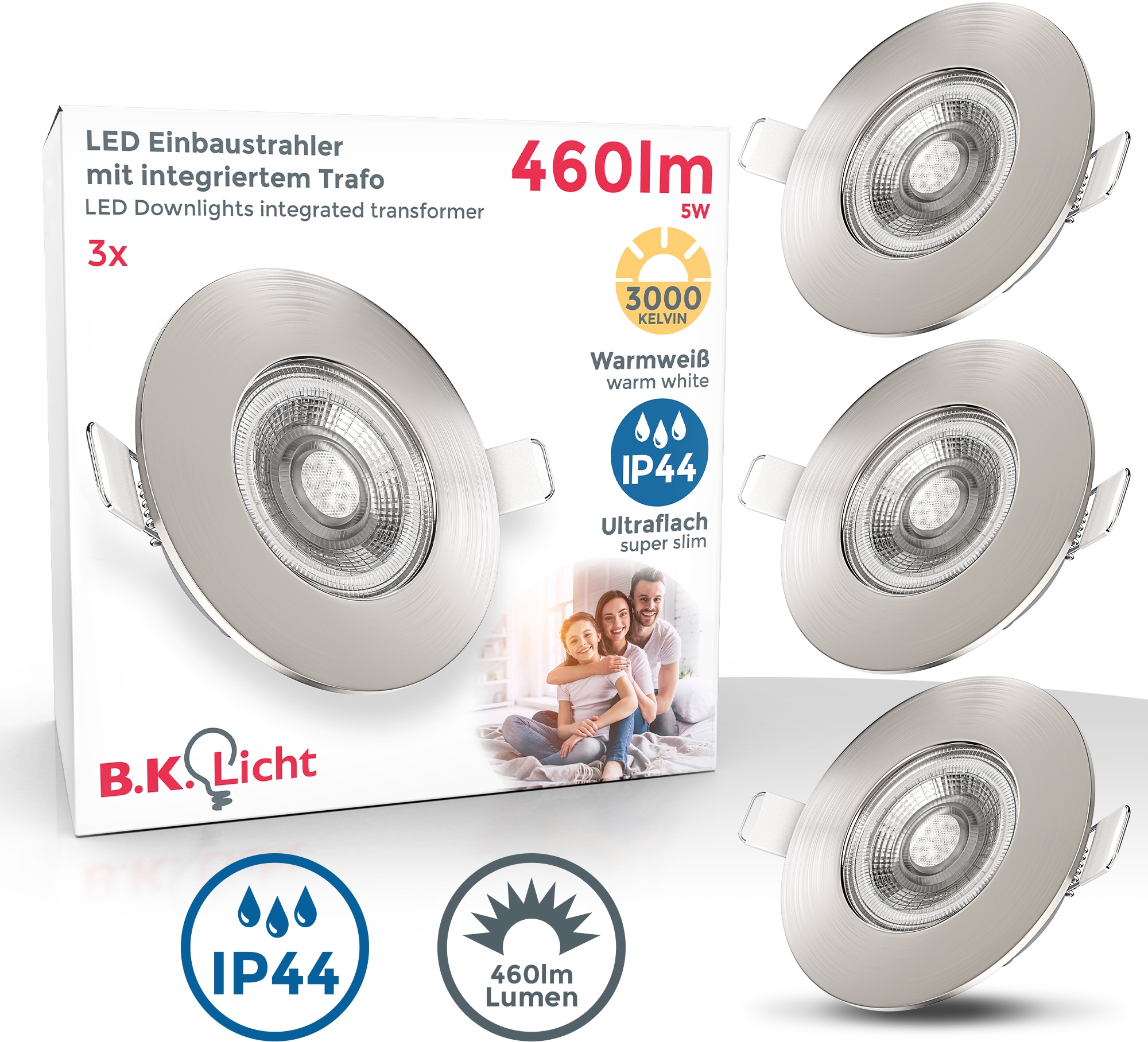 B.K.Licht LED Einbauleuchte, 3 flammig-flammig, online LED Bad ultraflach Einbaustrahler bestellen IP44 Deckenspots Lampe Spots