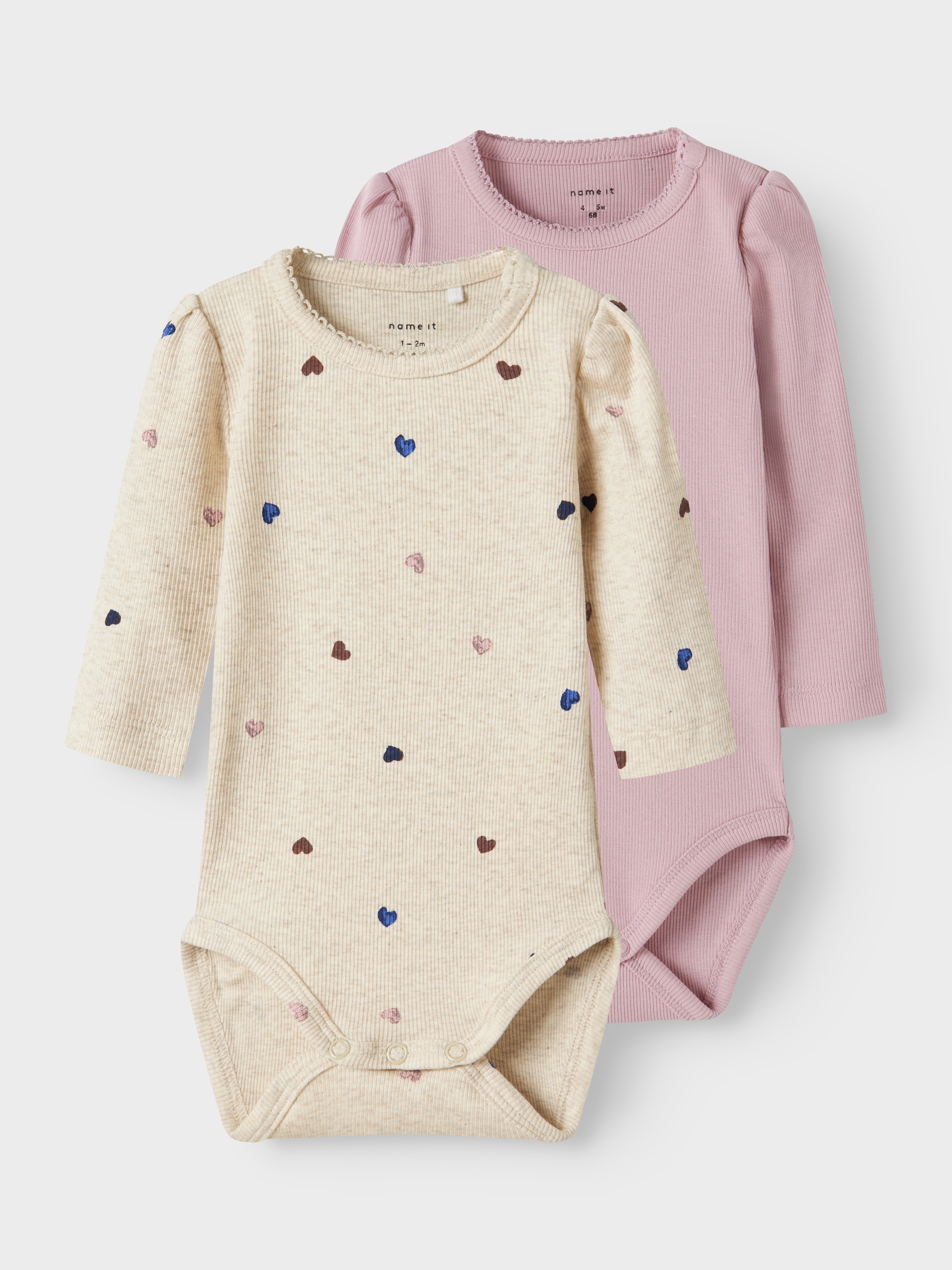 Name It Langarmbody »NBFNUTTI 2P LS BODY NOOS« Packung, 2 Baumwollmischung, bedruckt und uni im Set