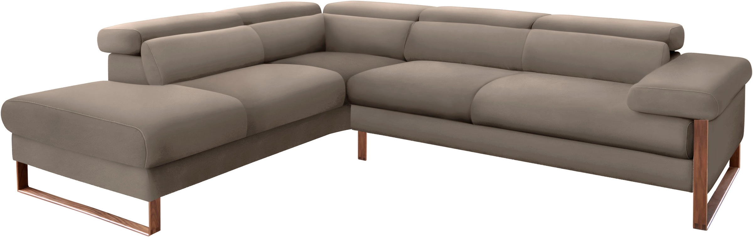 W.SCHILLIG Ecksofa »finn, Designsofa mit tollem Sitzkomfort, bequem, L-Form«, German Design Award 2016, Fußgestell Nussbaum natur, Breite 281 cm