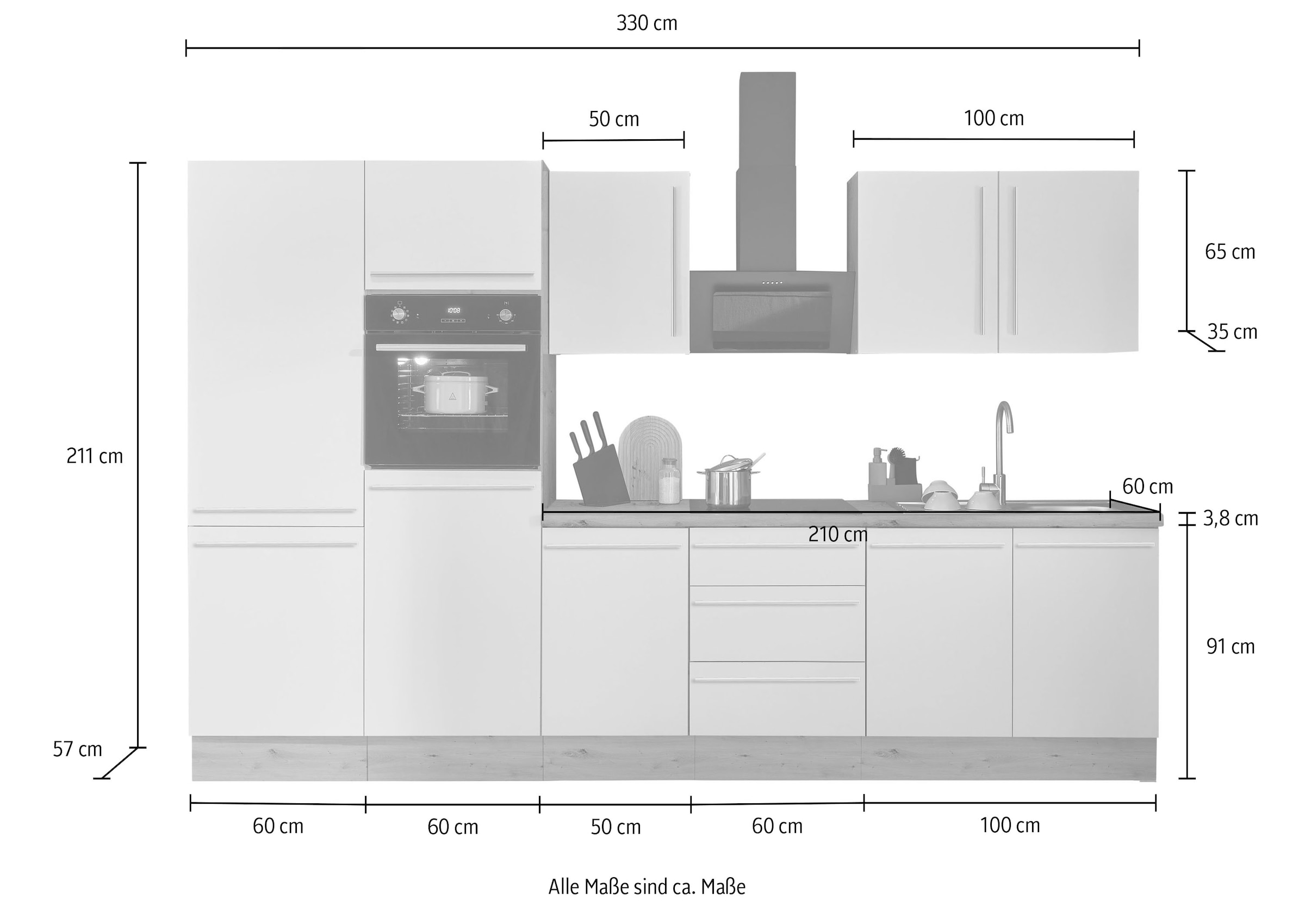 KOCHSTATION Küchenzeile »Florida«, Breite 330 cm, wahlweise mit E-Geräten,Softclose für Türen/Schubkästen