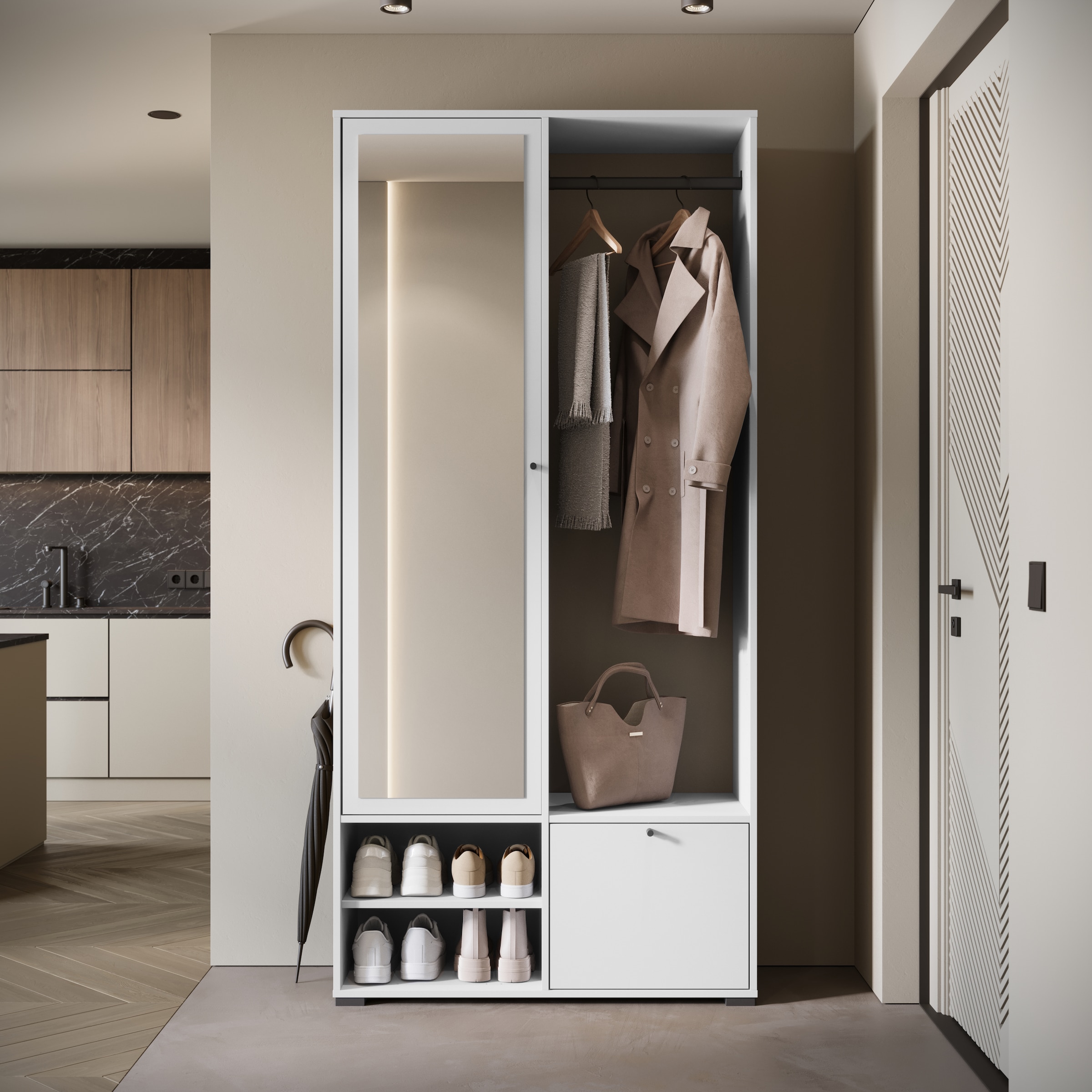 INOSIGN Garderobenschrank »DINO Kompaktgarderobe, Garderoben-Set DINO«, Mit Spiegel und Kleiderstange, 90 cm breit, Türanschlag wechselbar