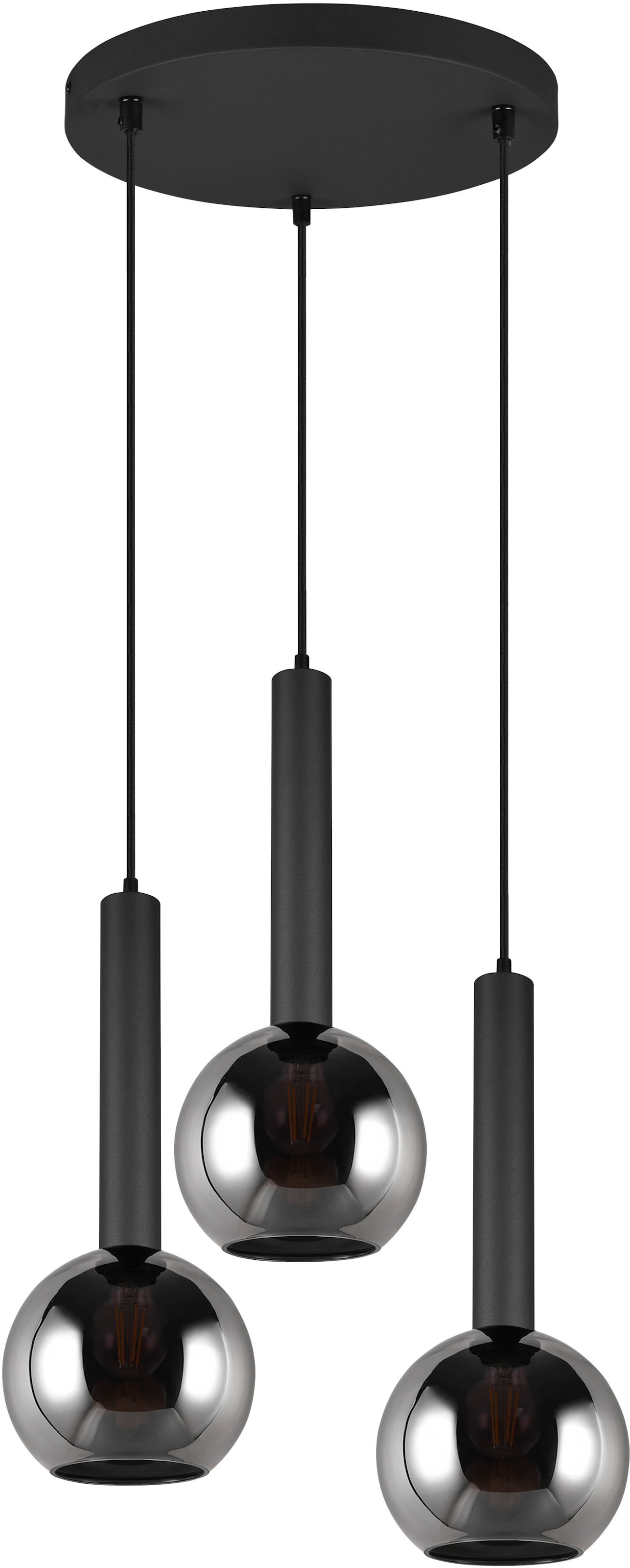 3xE27 Leuchten 3 150cm, exkl Pendelleuchte höhenverstellbar »Clayton«, online bestellen Glas Hängelampe rauchfarbig, TRIO flammig-flammig, bis