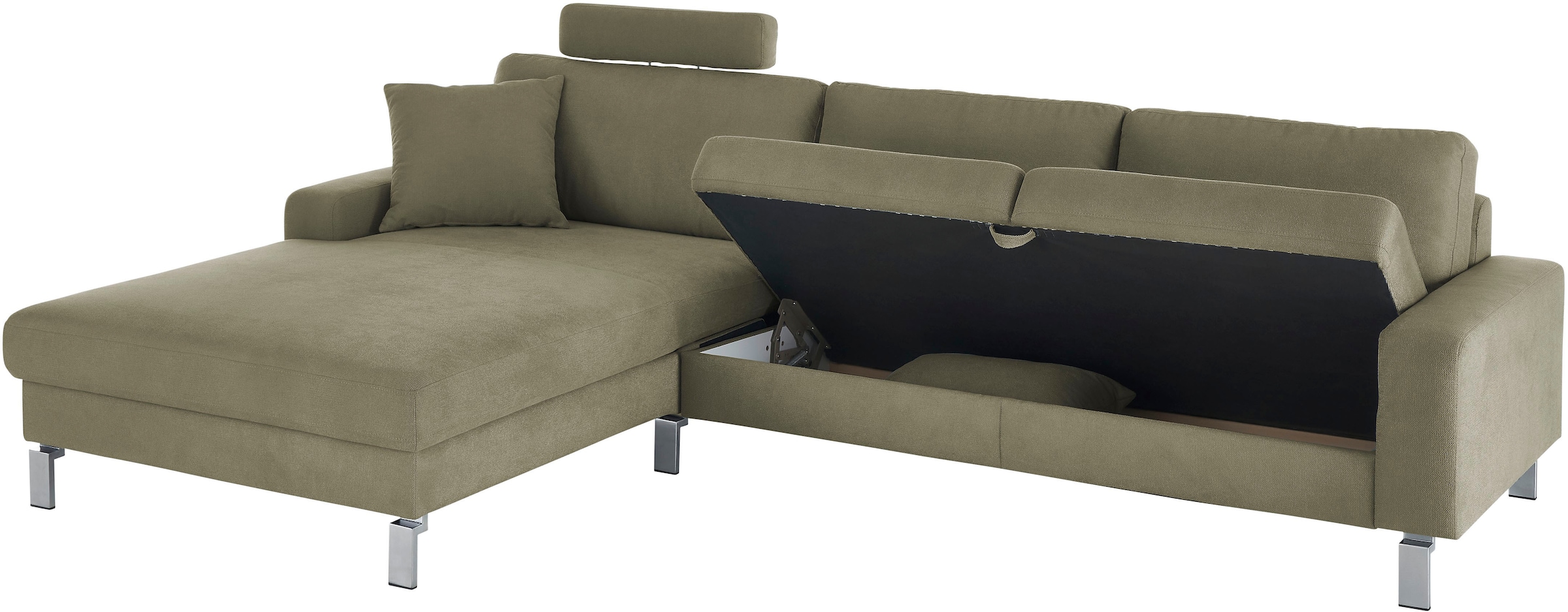 3C Candy Ecksofa »Lecce, wahlweise PUR-Schaumstoff oder Tonnentaschenfederkern«, Bett im 2,5-Sitzer, teilmotorische Schlaffunktion im Longchair, L-Form