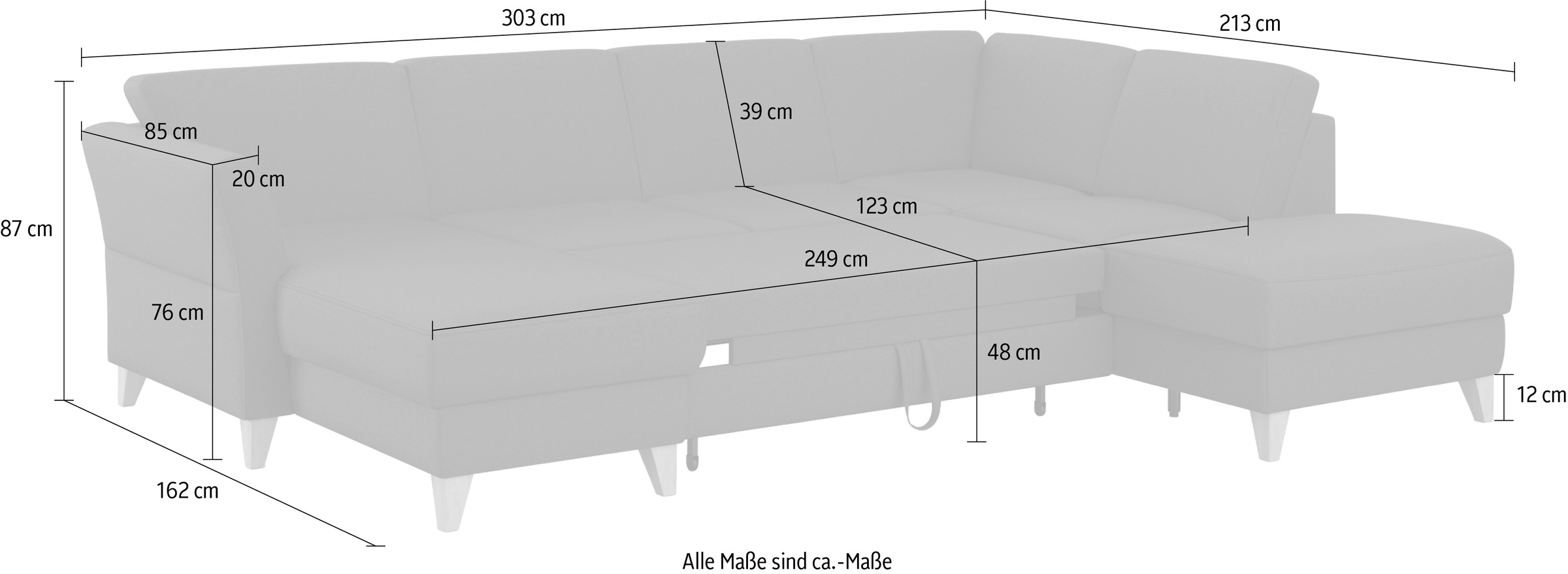 sit&more Wohnlandschaft »Visby U-Form«, wahlweise mit Bettfunktion und Stauraum, frei im Raum stellbar