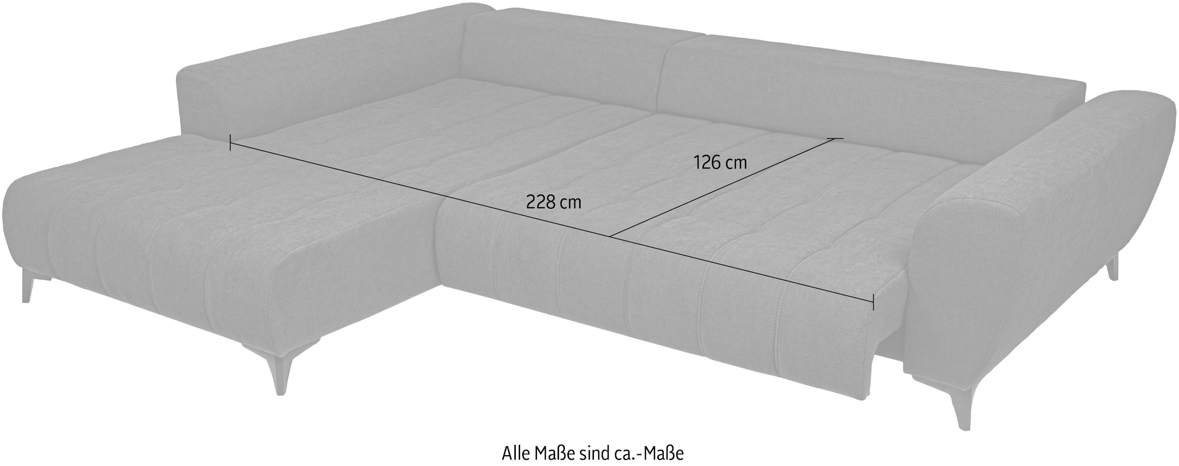 WERK2 Ecksofa »Garay, XXL-Liegefläche: elektrisch ausziehbar auf ca. 228×126 cm« Luxus in Übergröße: XXL-Liegefläche, Komfort-Ottomane & stilvolle Füße