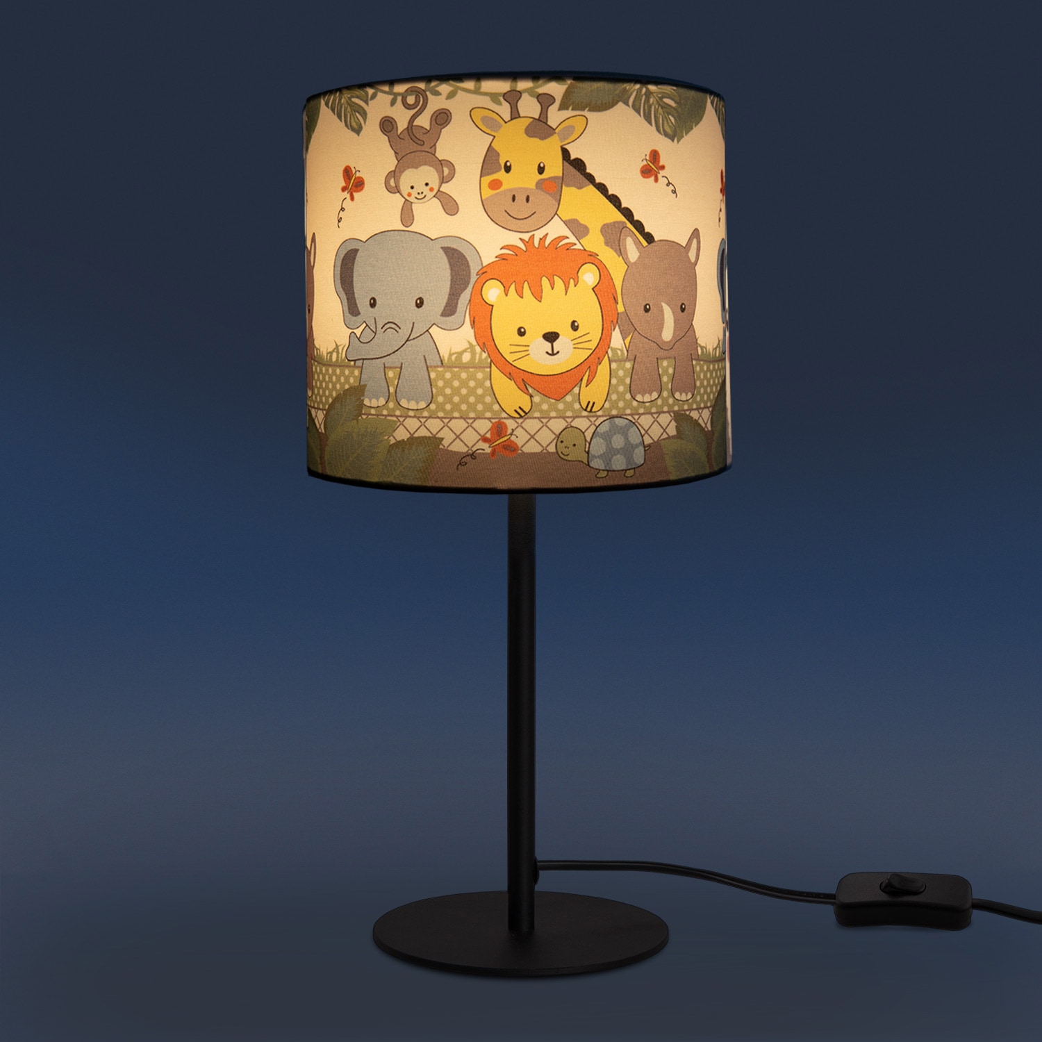 Paco Home Tischleuchte »Diamond 634«, 1 flammig, Leuchtmittel E14 | ohne Leuchtmittel, Kinderlampe LED Kinderzimmer Lampe Dschungel-Tiere, Tischleuchte E14