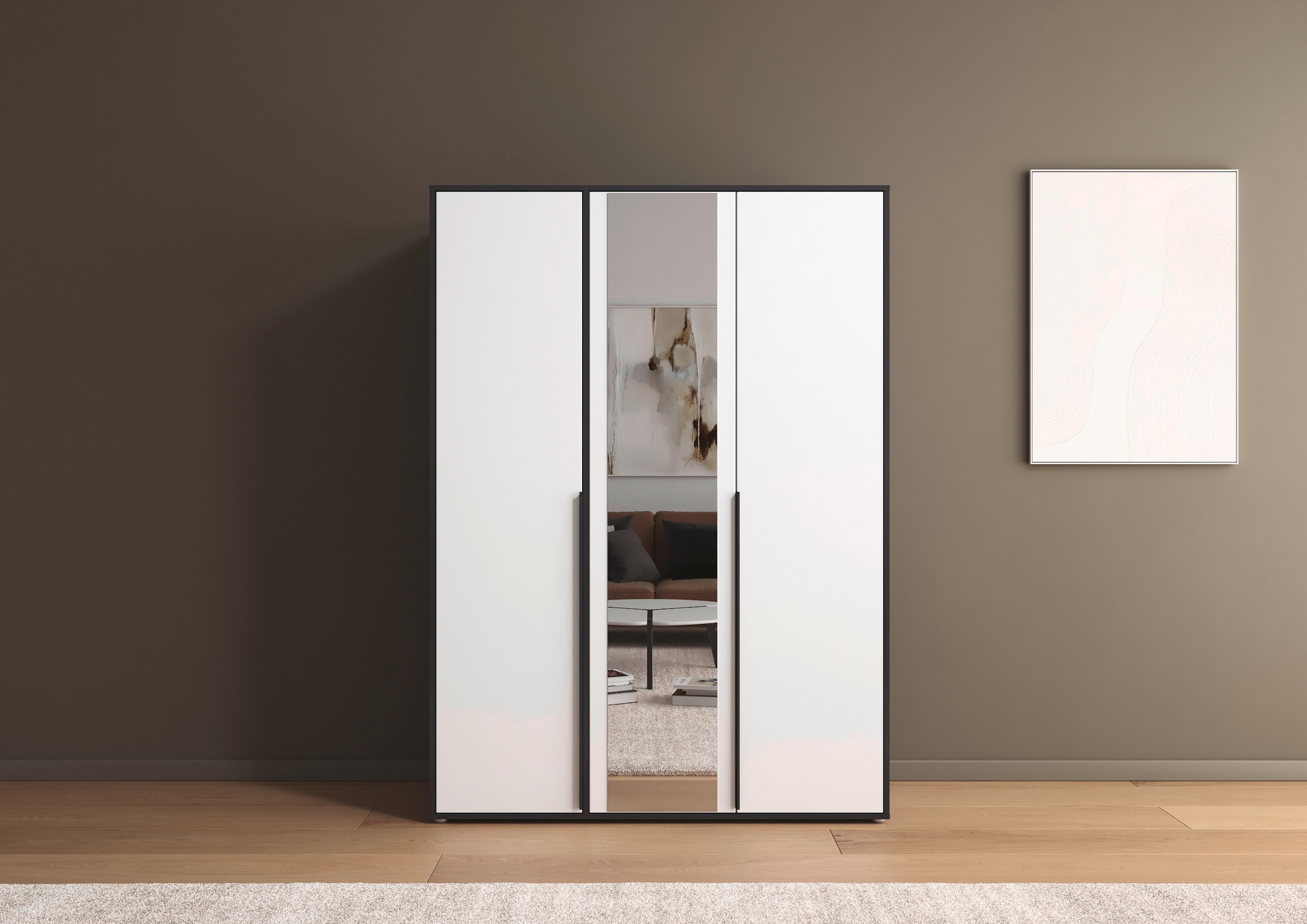 rauch Drehtürenschrank »Kleiderschrank Schrank Garderobe Wäscheschrank NAGATA mit Spiegel«, (in 3 verschiedenen Ausstattungen BASIC/CLASSIC/PREMIUM), und modernen Stangengriffen in Graumetallic TOPSELLER MADE IN GERMANY
