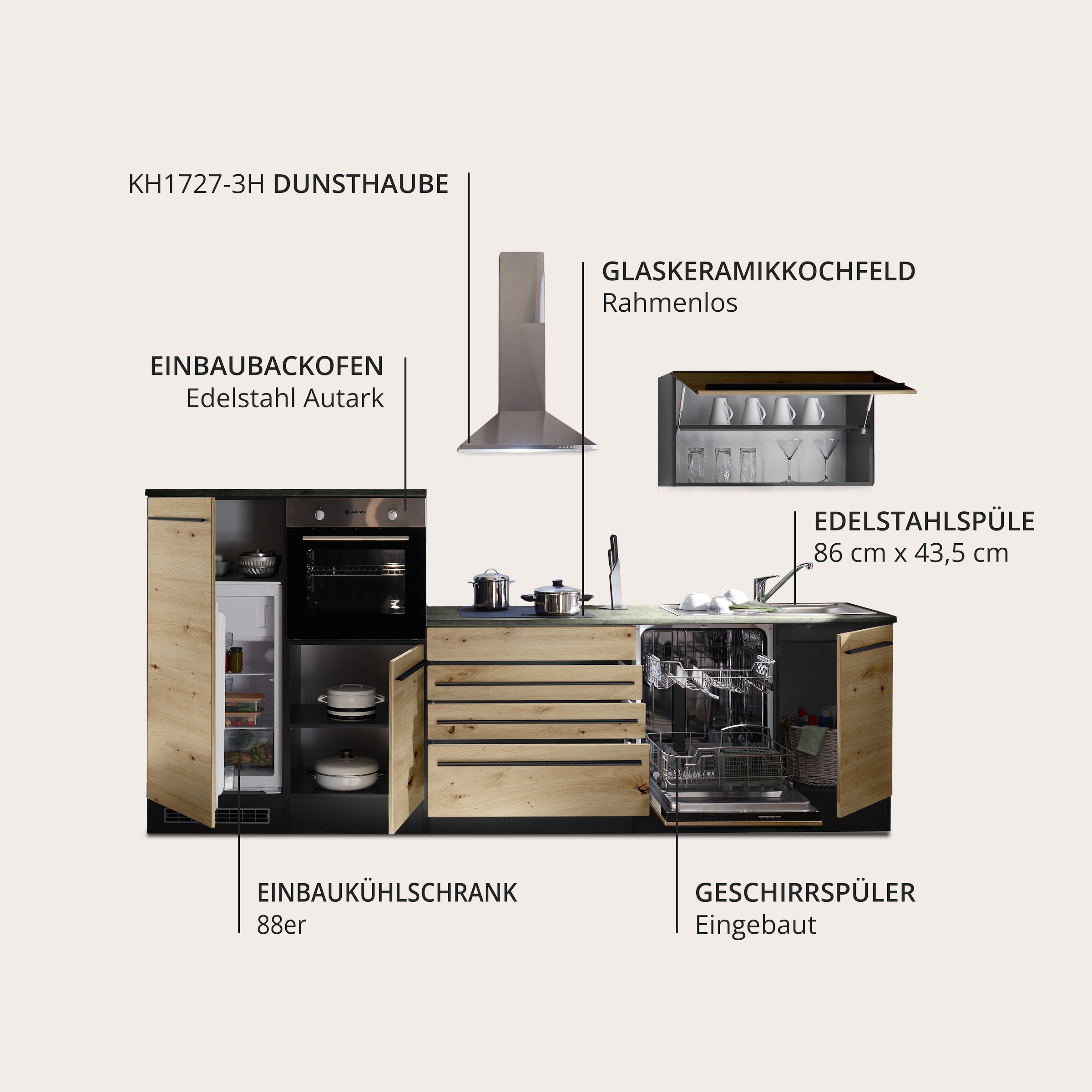 BASIC by Balculina Küchenzeile »Jazz«, Breite 320 cm, wahlweise mit E-Geräten