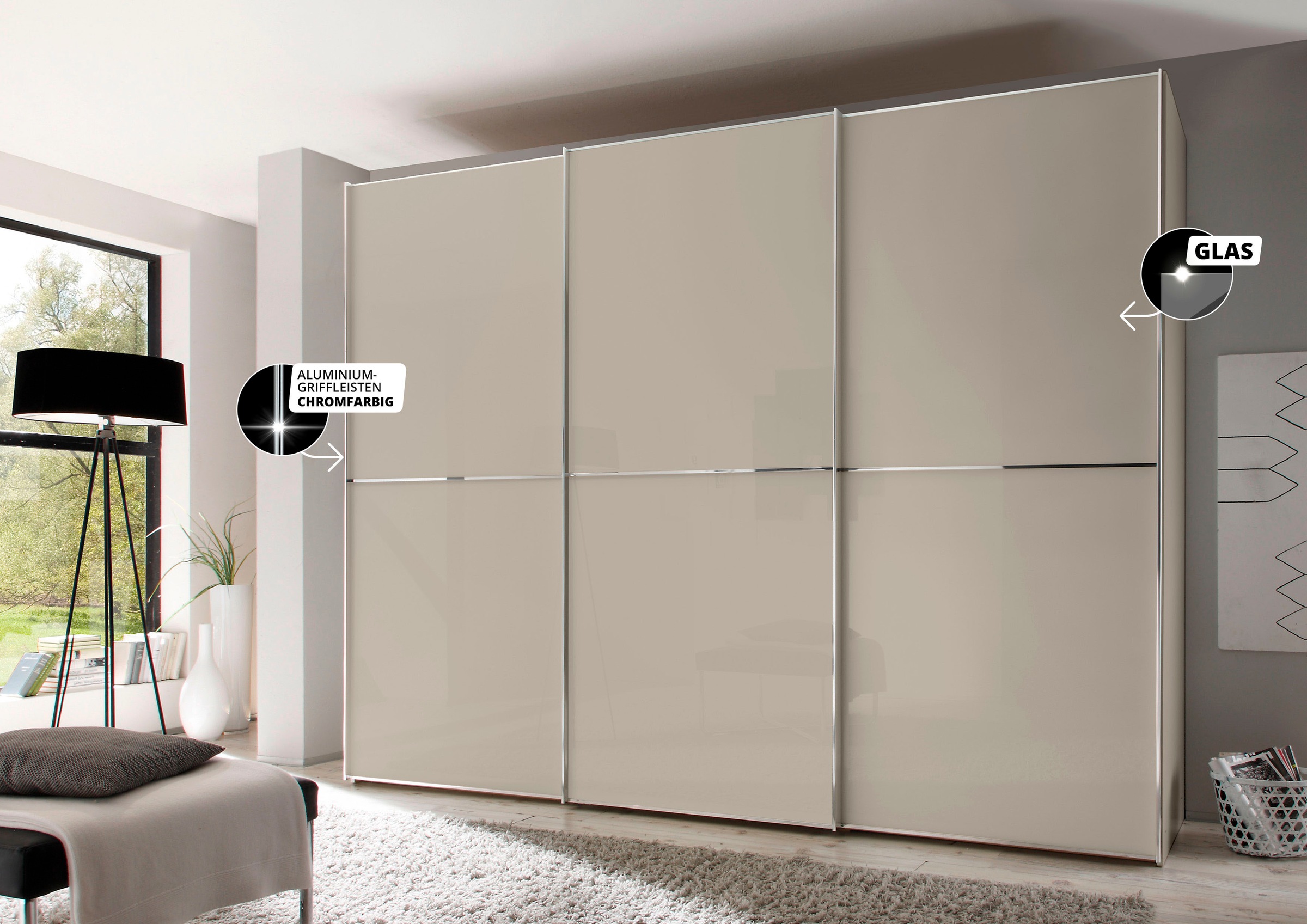 STAUD Schwebetürenschrank »Sinfonie Plus, edles Design in hochwertiger Qualität, Made in Germany« Mit Glasfront und vier verschiedenen Ausstattungsvarianten