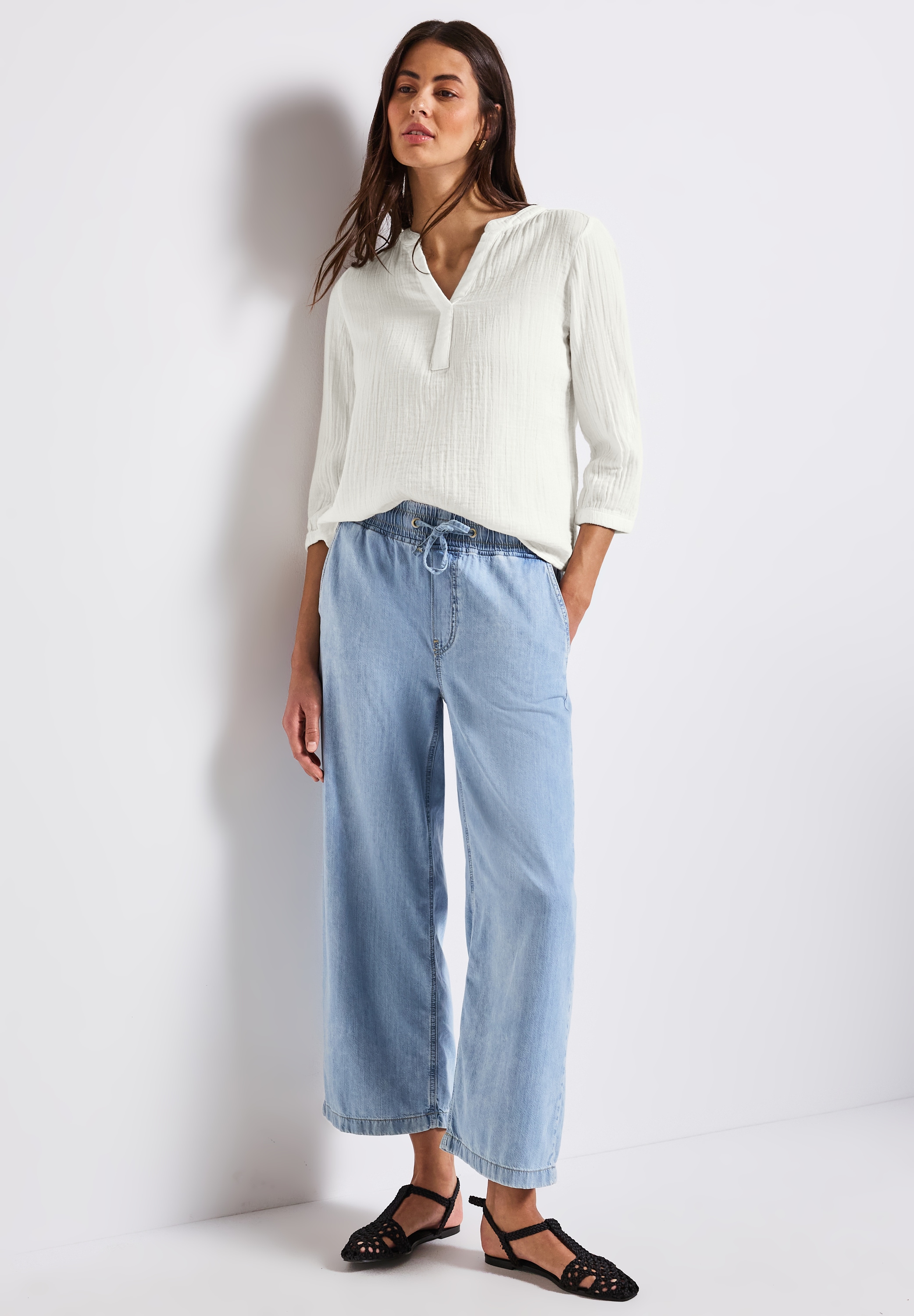 STREET ONE Hemdbluse, 3/4-Arm im Musselin-Look