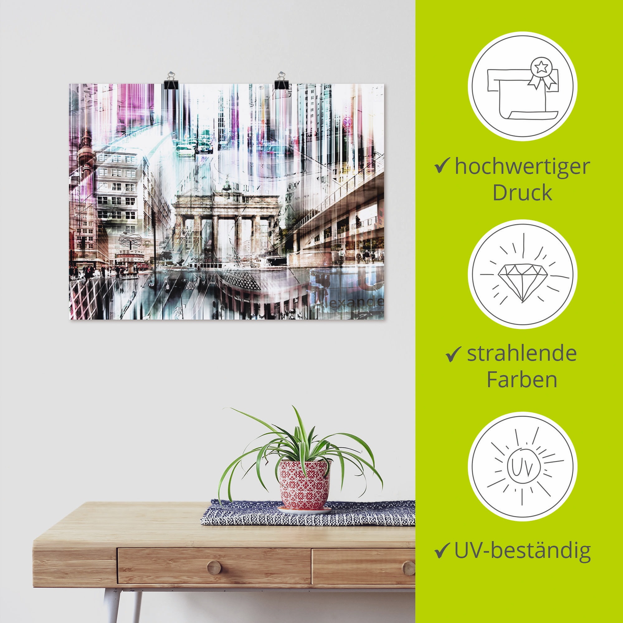 Artland Poster »Berlin Skyline Collage I«, Deutschland, (1 St.), als Leinwandbild, Wandaufkleber oder Poster in versch. Größen