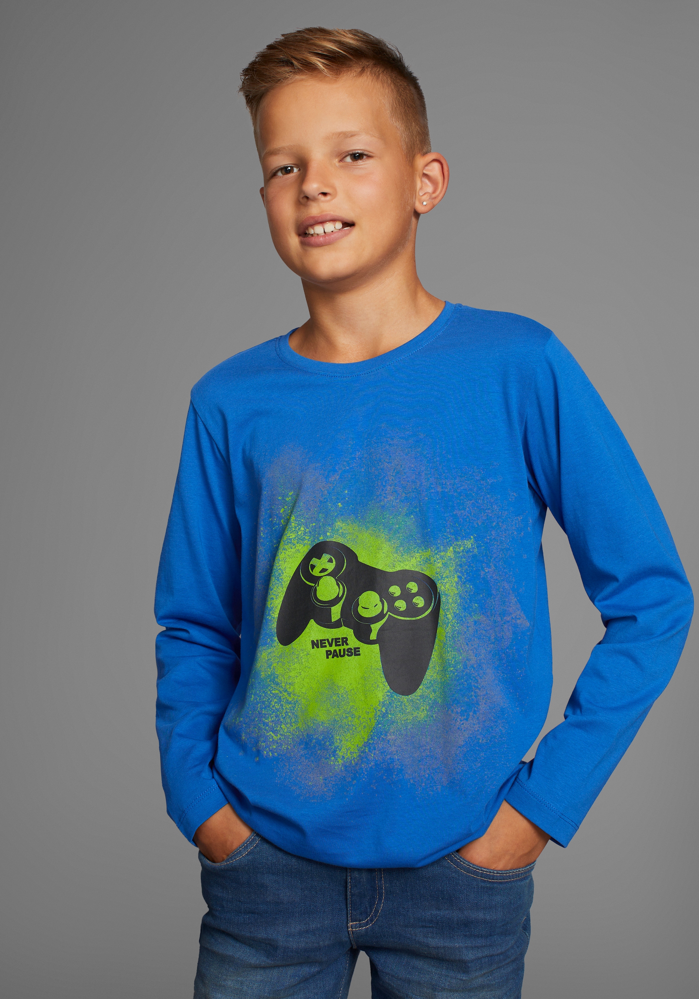 KIDSWORLD Langarmshirt »GAMER«, Langarm, Basic-Passform, mit trendigem Aufdruck