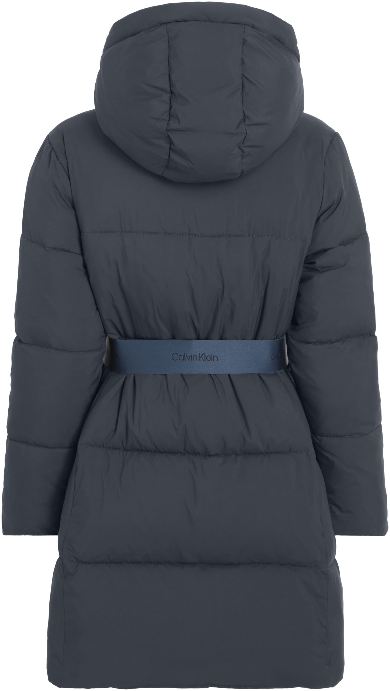 Calvin Klein Jeans Steppjacke »LOGO BELT LONG PUFFER«, mit Kapuze, mit Gürtel