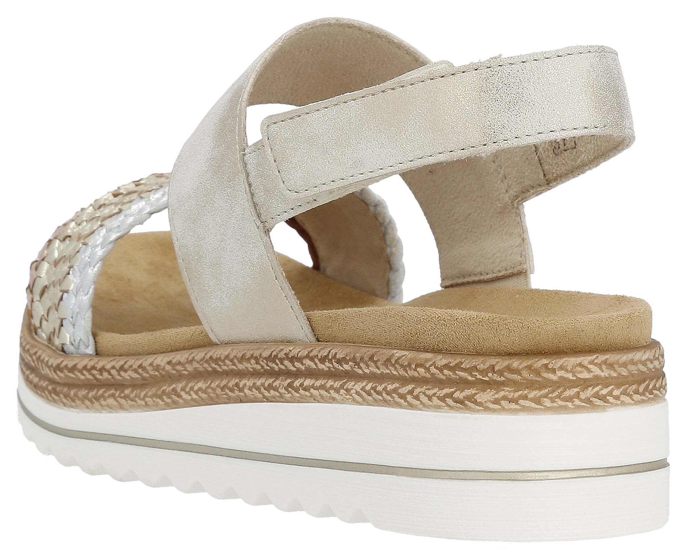 Remonte Keilsandalette »ELLE-Collection«  , Sommerschuh, Sandale, Keilabsatz, mit Flechtbandage im Metalliclook