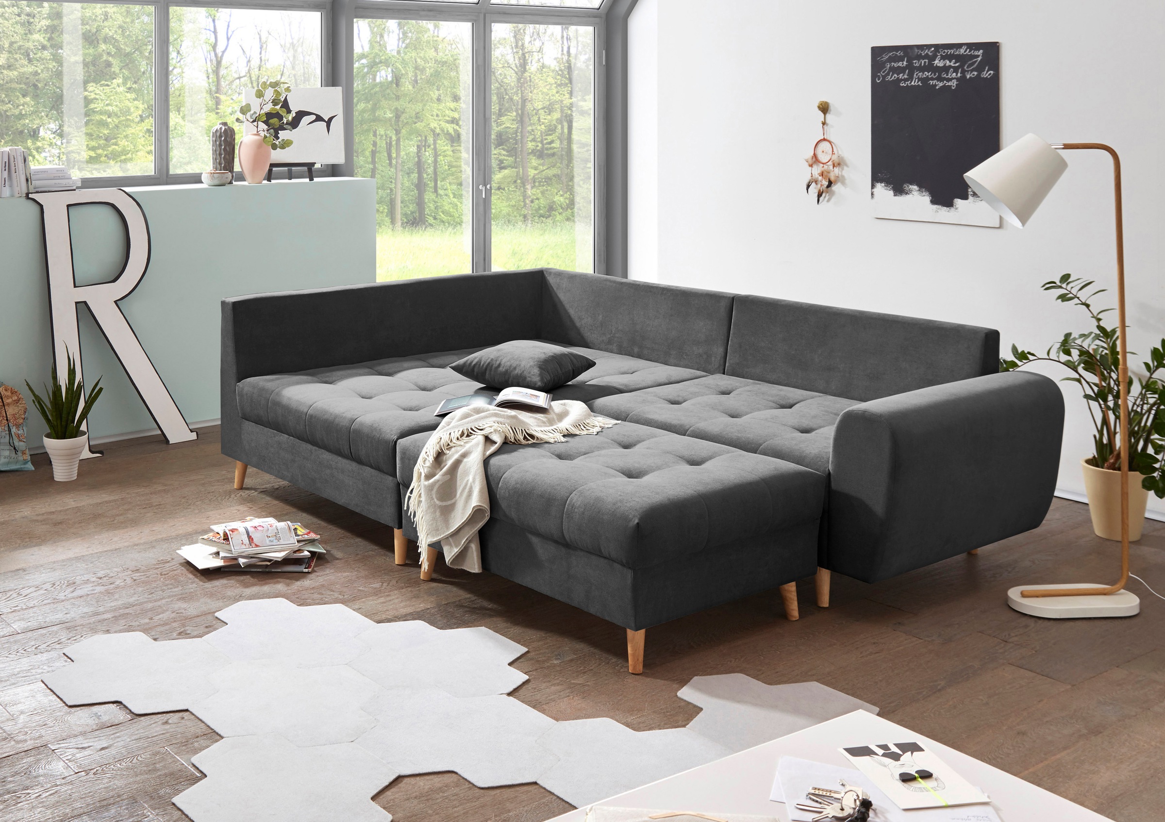 ED EXCITING DESIGN Ecksofa »Alice L-Form«, (Set), mit Hocker & 3 Zierkissen