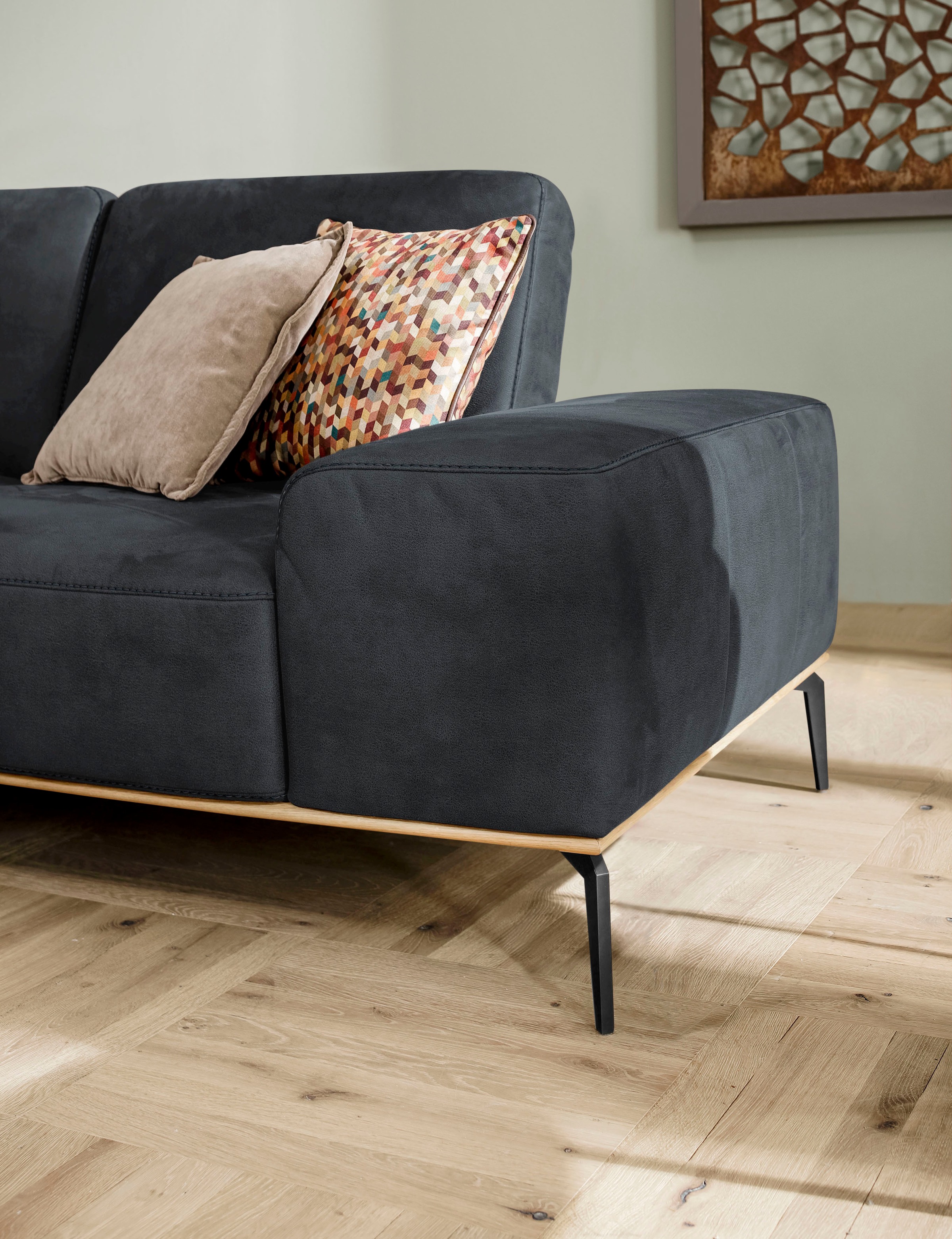W.SCHILLIG Ecksofa »run, Designsofa mit tollem Sitzkomfort, bequem, L-Form«, mit Holzsockel, Füße in Schwarz pulverbeschichtet, Breite 279 cm