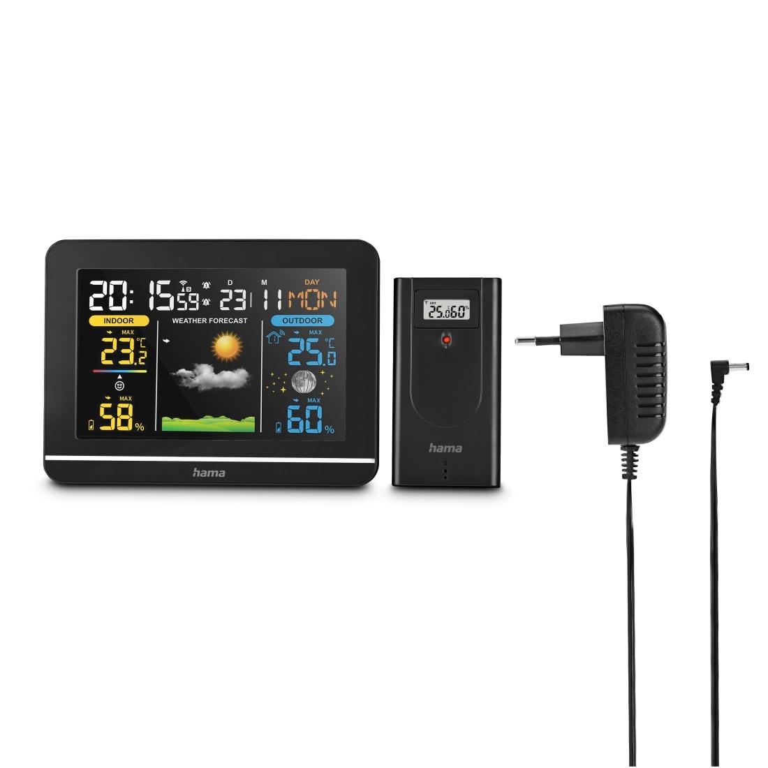 Hama Wetterstation »Wetterstation mit Farbdisplay, Außensensor, Wetter, Alarm, Temparatur« () Weckerfunktion, Schlummerfunktion, Mondphasenanzeige