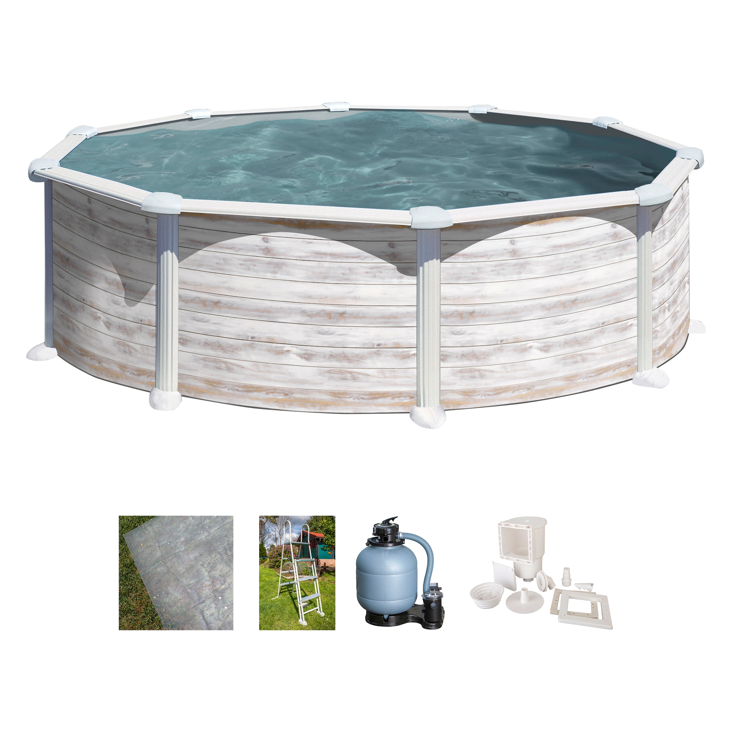 Gre Rundpool »Groenlandia inkl. Zubehör«, (Set, 5 tlg.), Höhe: 132 cm, in versch. Größen erhältlich