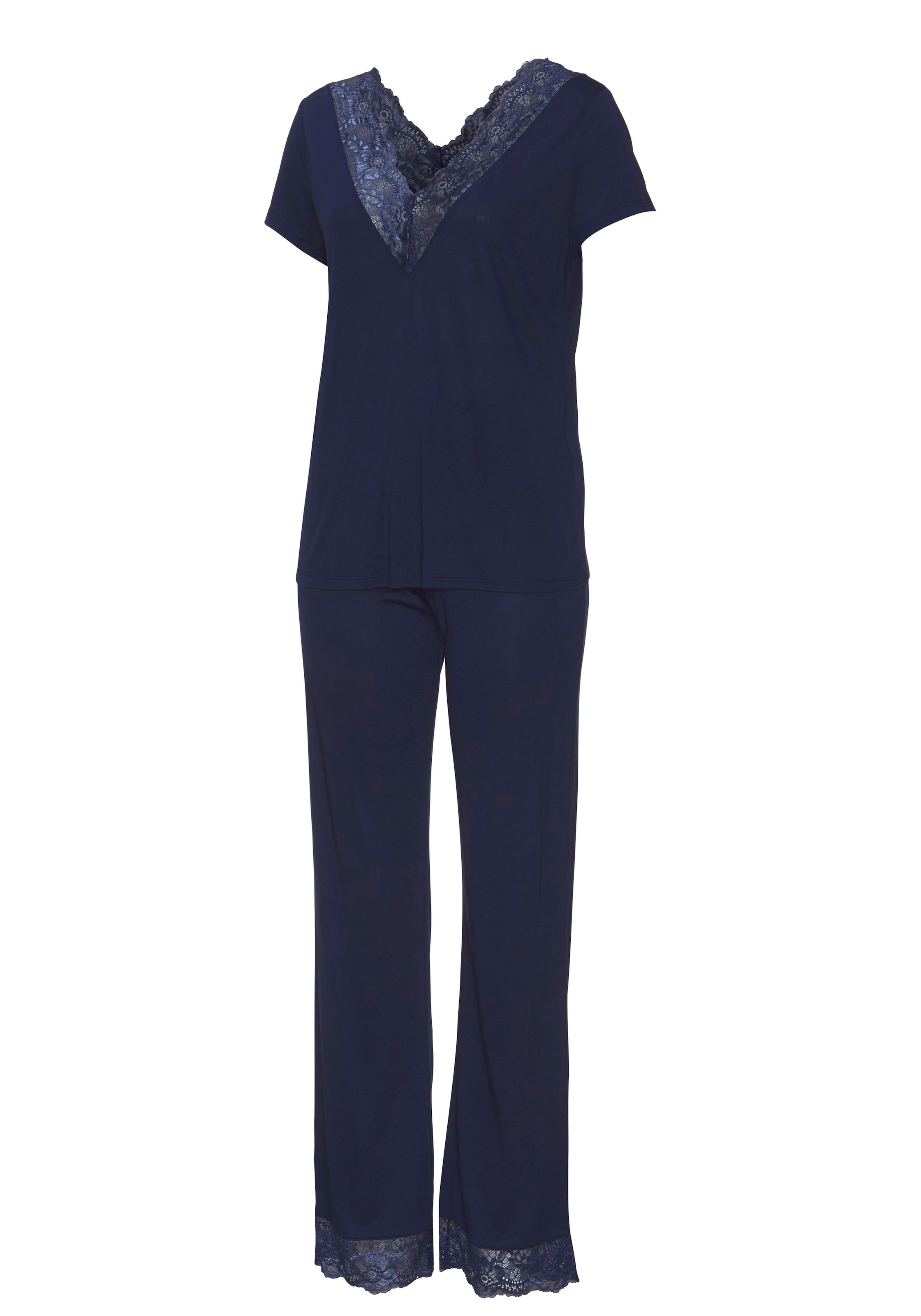 LASCANA Pyjama, (2 tlg.), mit Spitzendetails