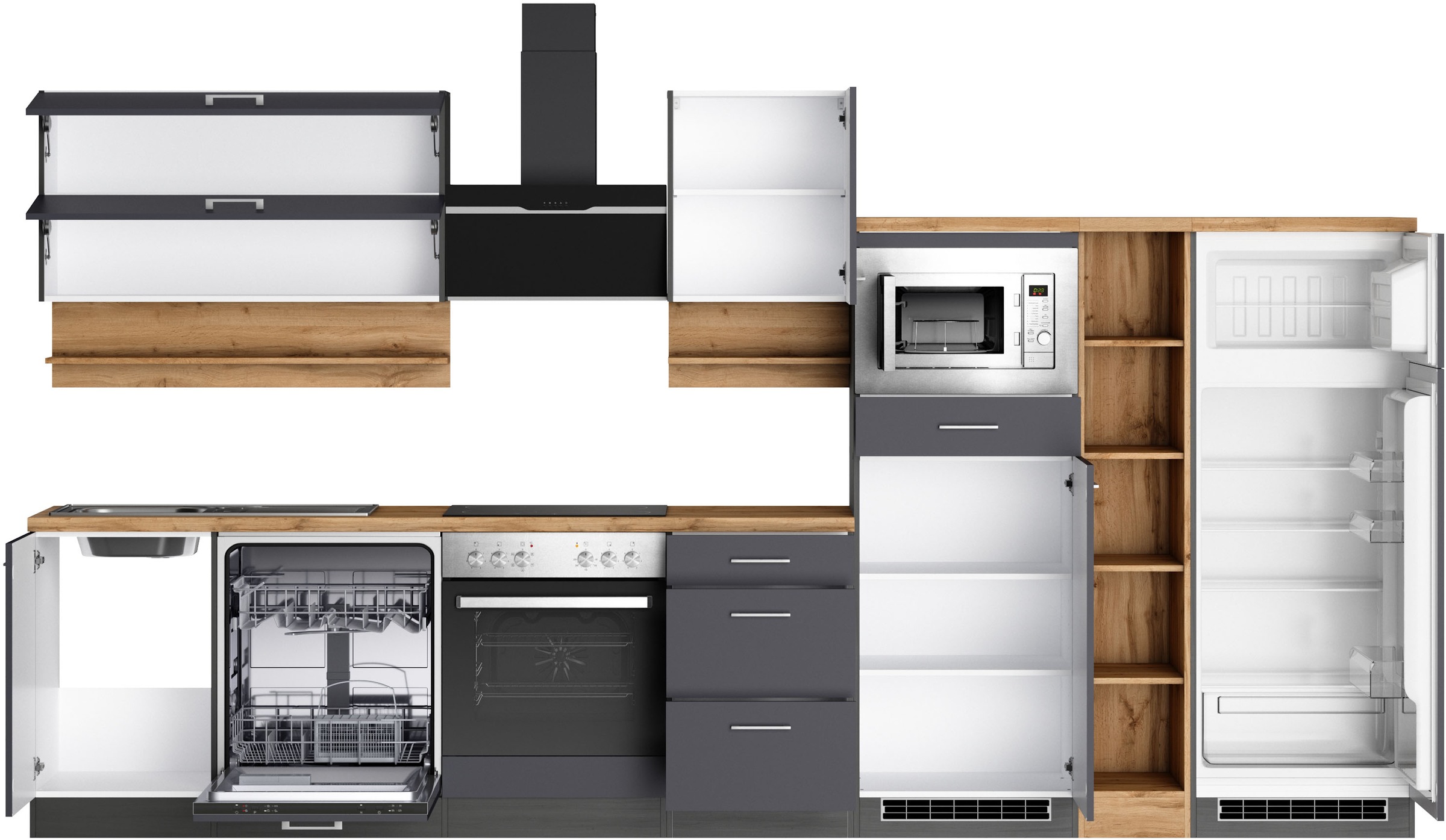 KOCHSTATION Küchenzeile »KS-Milan« 370 cm breit, robuste Metallauszüge, viel Stauraum