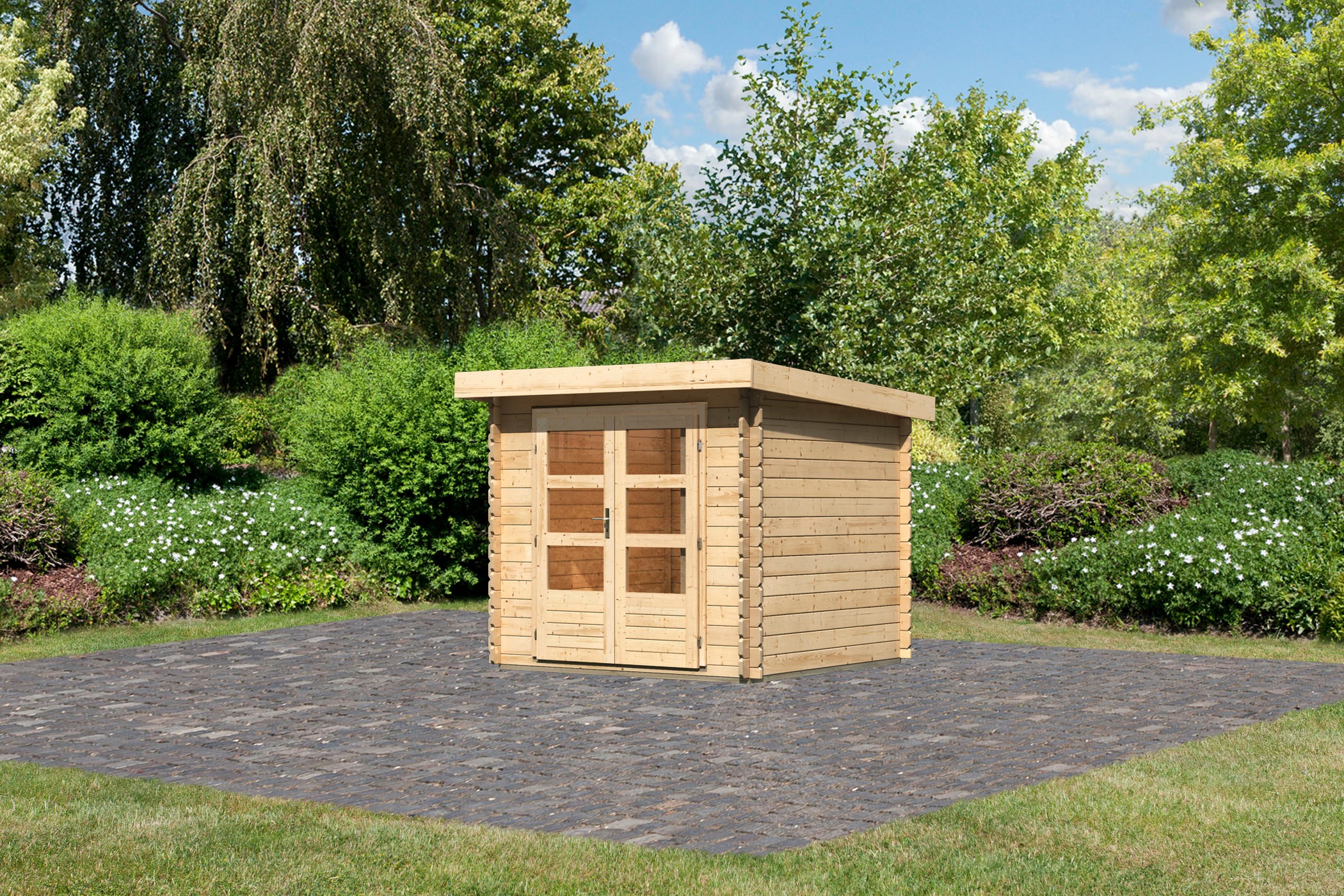 Karibu Gartenhaus »Schloßsee 2«, natur oder terragrau, 28 mm Wandstärke