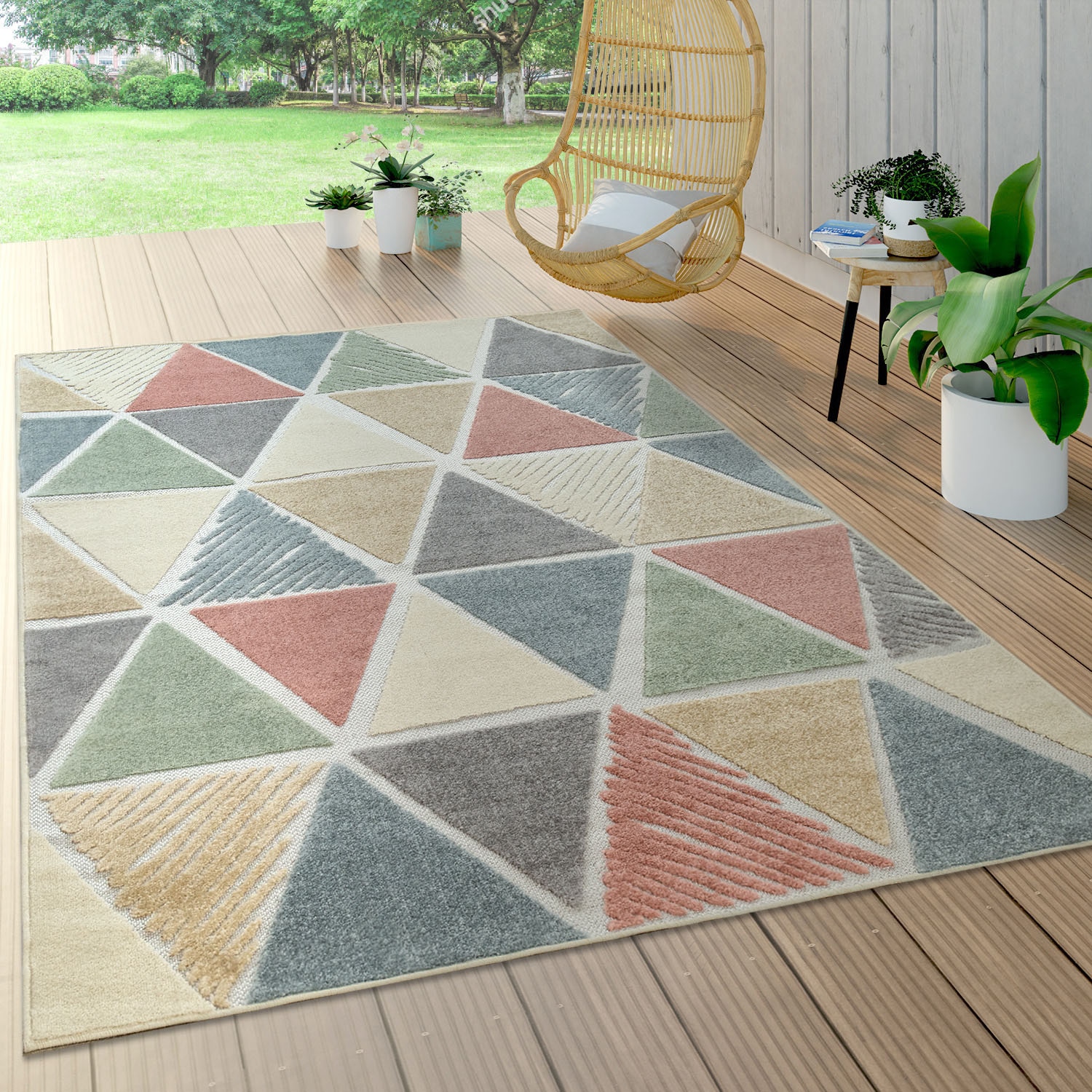 Paco Home Teppich »Stilo 860«, rechteckig, 12 mm Höhe, Kurzflor, 3D-Patchwork Design, In- und Outdoor geeignet, Wohnzimmer