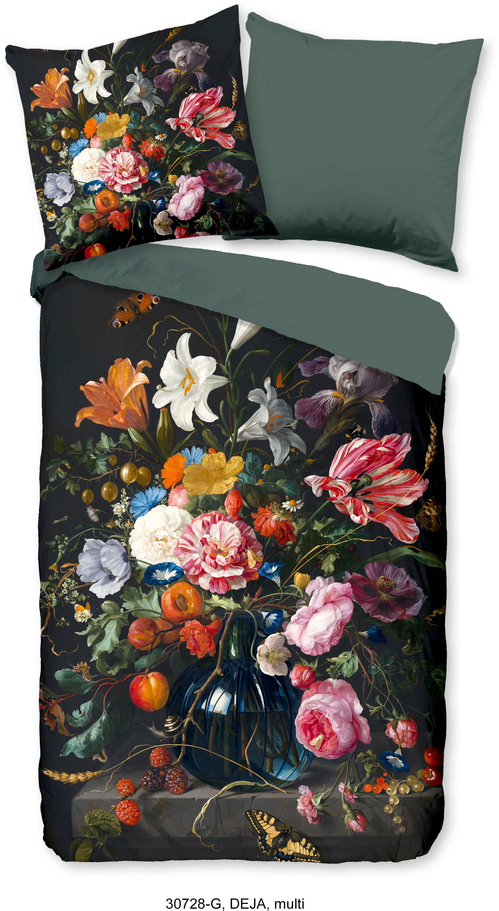 good morning Wendebettwäsche »Deja«, 100% Baumwolle, 135x200, Reißverschluss, Wendeoptik, Blumen, Schwarz