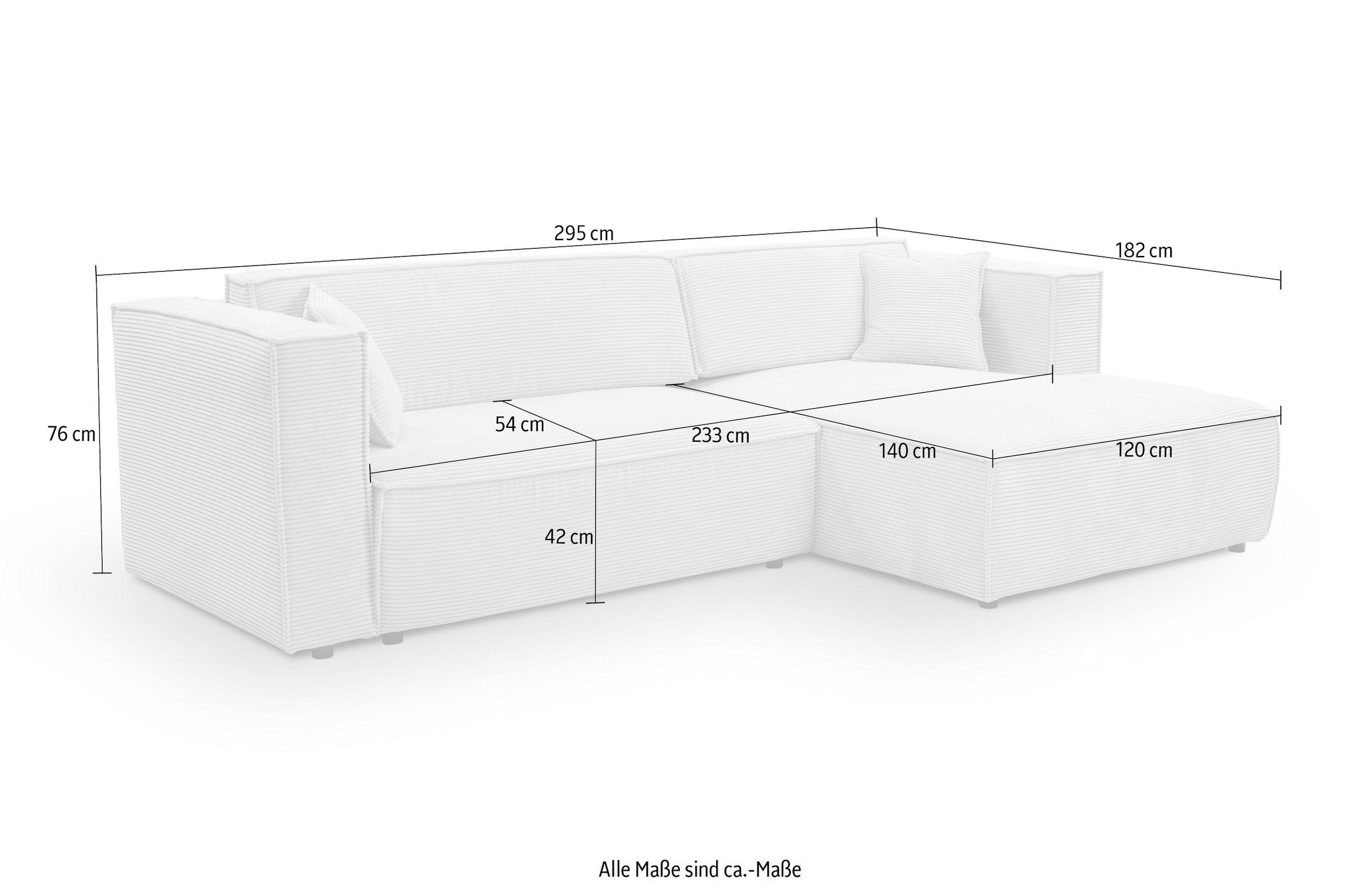 WERK2 Ecksofa »Atlanta-New, modernes Design, Stellmaße 295x182 cm, L-Form, Kedernaht« hoher Komfort, Schlaffunktion & Bettkasten, Cord, Grau
