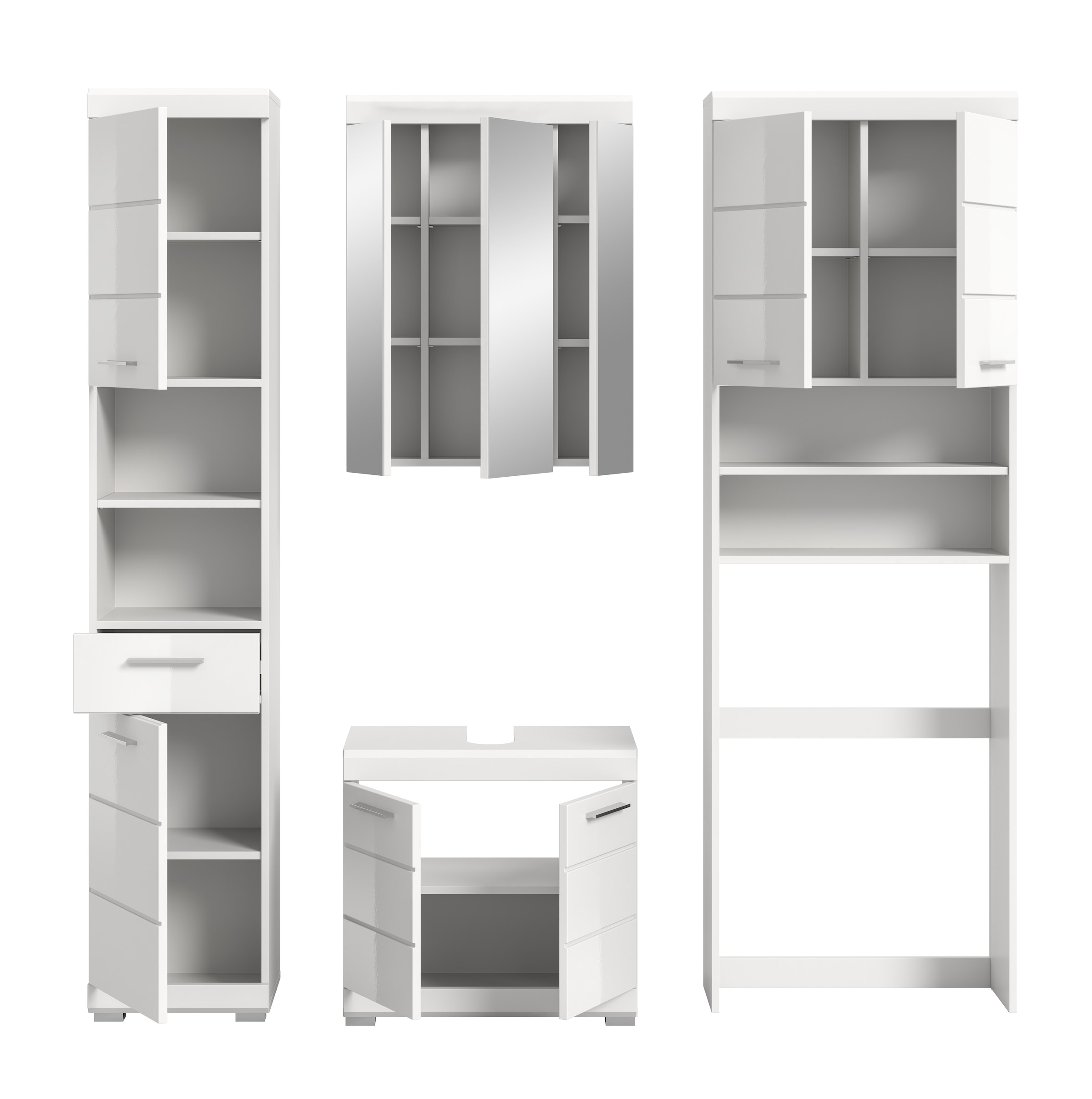 INOSIGN Badmöbel-Set »Siena, 4 teilig, bestehend aus:«, (Set), Hochschrank, WBU, Spiegelschrank, Waschmaschinenumbauschrank