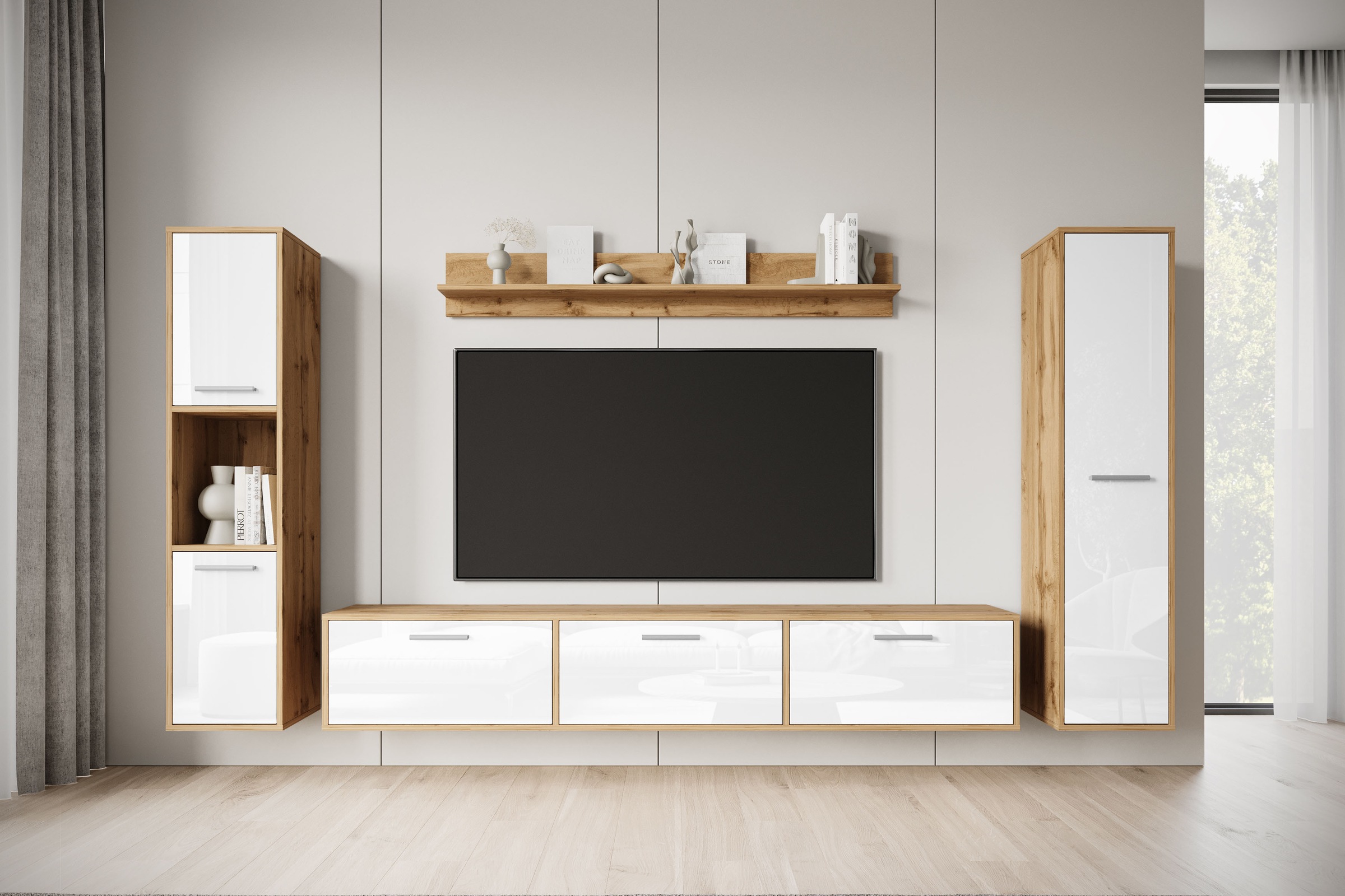 INOSIGN Wohnwand »BOGOTA XL, Vitrine Türanschlag links/rechts wechselbar«, günstig online kaufen