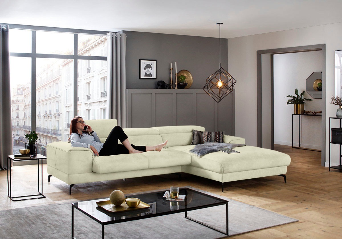 W.SCHILLIG Ecksofa »piedroo, Designsofa mit tollem Sitzkomfort, L-Form«, Kopfteilverstellung, wahlweise mit Sitztiefenverstellung, Breite 303cm