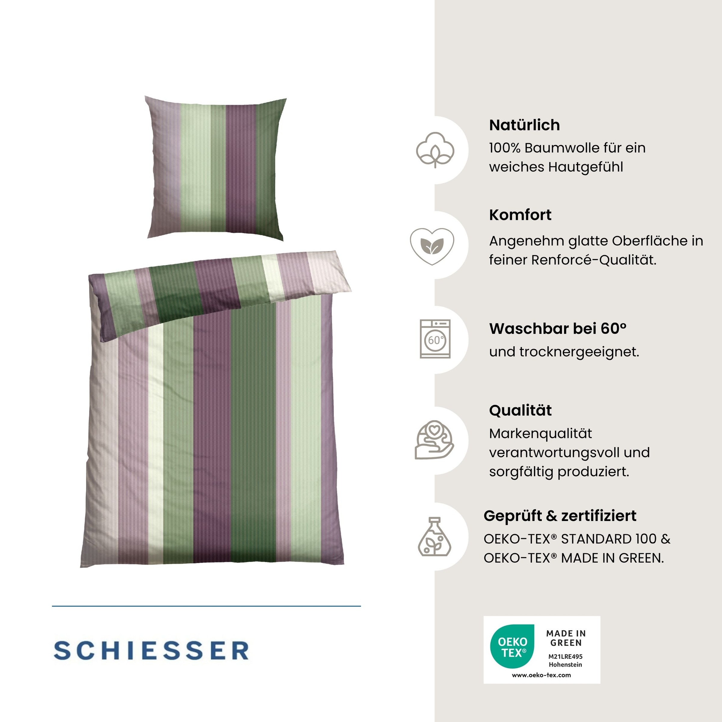 Schiesser Wendebettwäsche »Vendi aus weicher Baumwolle mit lebhaften Streifen« 2 Stk. OEKO-TEX® MADE IN GREEN