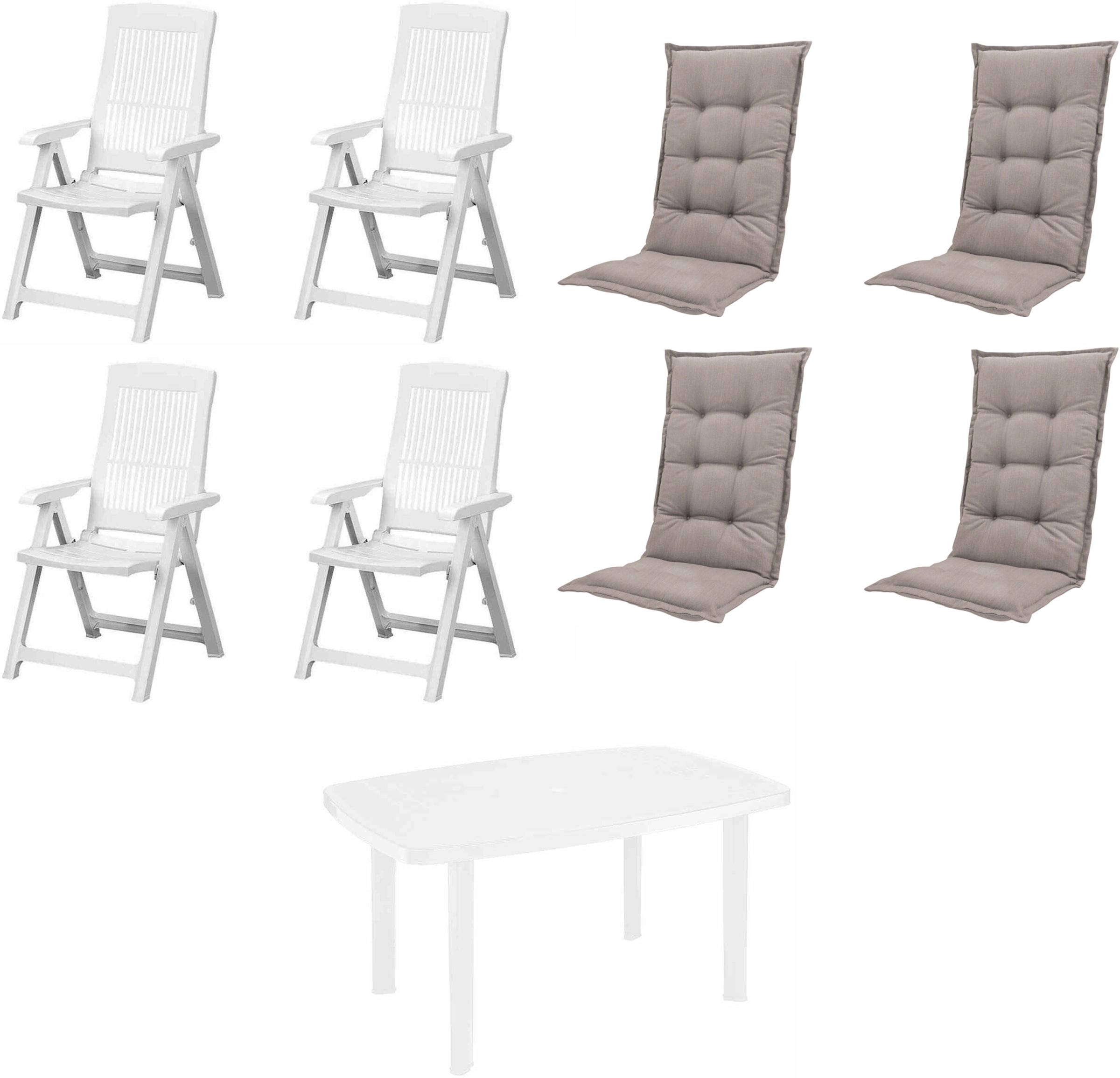 Progarden Garten-Essgruppe »Tampa + Faro« Set, 9 tlg. bestehend aus 4 Sessel, 4 Auflagen und 1 Tisch