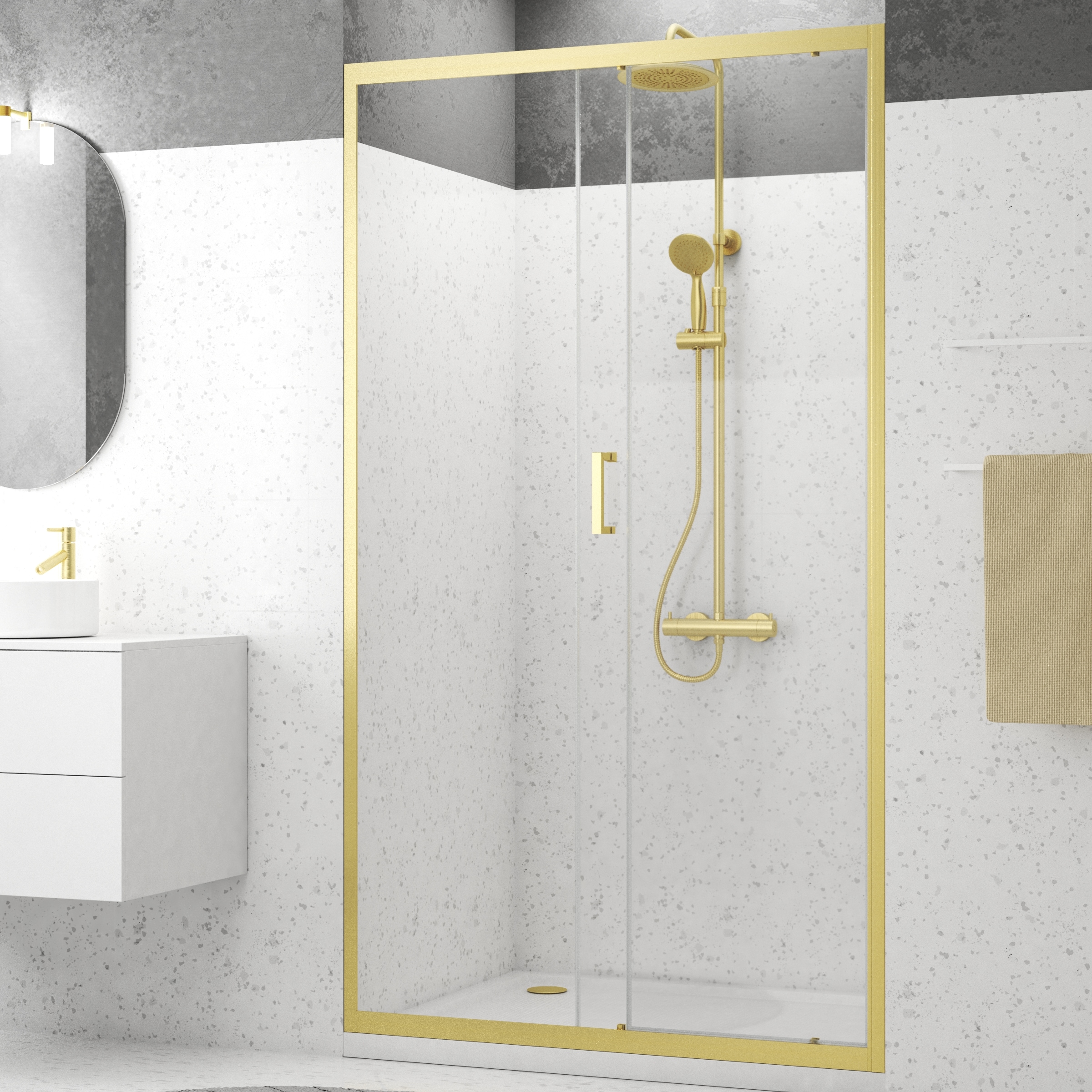 Marwell Walk-in-Dusche »Golden Stage«, Schiebetür mit Öffnungsbreite 49 cm, goldene Aluminiumprofile