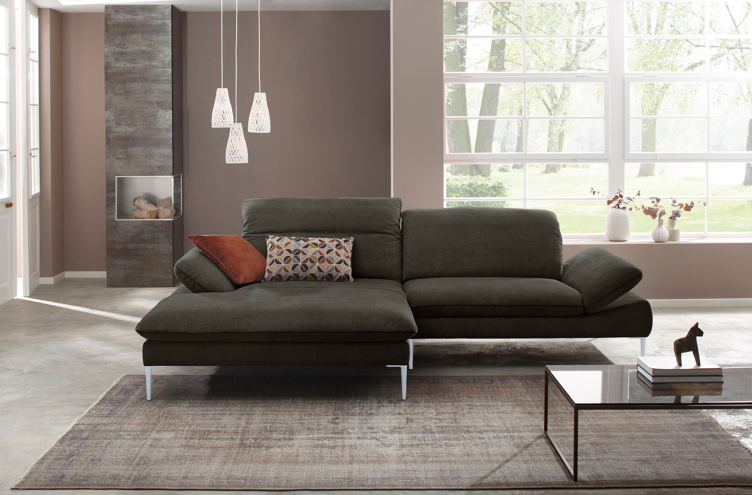 W.SCHILLIG Ecksofa »enjoy&MORE, mit tollem Sitzkomfort, elegant und bequem, L-Form«, mit Sitztiefenverstellung, Füße silber matt, Breite 294 cm